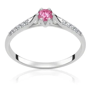 Pierścionek zaręczynowy z białego złota z różowym szafirem i brylantami Wonder 0,22 ct