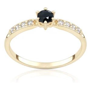 Pierścionek zaręczynowy z żółtego złota z czarnym diamentem i brylantami Royal 0,32 ct