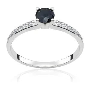 Pierścionek zaręczynowy z białego złota z czarnym diamentem i brylantami Eternal 0,43 ct