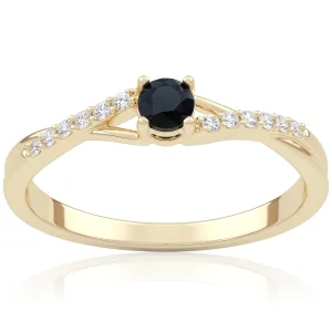 Pierścionek zaręczynowy z żółtego złota z czarnym diamentem i brylantami Ivy 0,15 ct