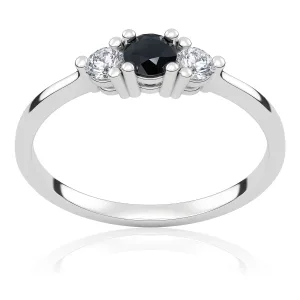 Pierścionek zaręczynowy z białego złota z czarnym diamentem i brylantami Queen 0,30 ct