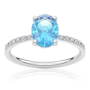 Pierścionek zaręczynowy z białego złota z topazem Swiss Blue i brylantami Beauty 1,30 ct