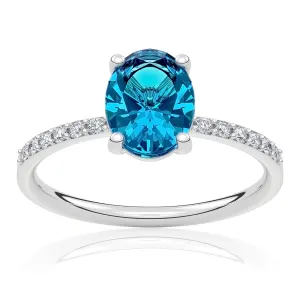 Pierścionek zaręczynowy z białego złota z topazem London Blue i brylantami Beauty 1,20 ct