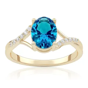 Pierścionek zaręczynowy z żółtego złota z topazem London Blue i&nbsp;brylantami Liane 1,15 ct