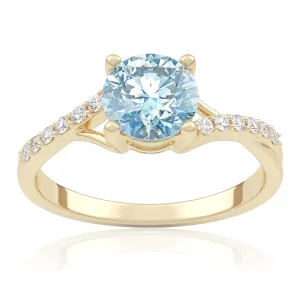 Pierścionek zaręczynowy z żółtego złota z niebieskim diamentem laboratoryjnym i diamentami laboratoryjnymi Ivy 1,10 ct