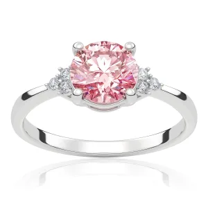 Pierścionek zaręczynowy z białego złota z różowym diamentem laboratoryjnym i diamentami laboratoryjnymi Dreamy 1,05