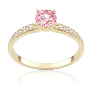 Pierścionek zaręczynowy z żółtego złota z różowym diamentem laboratoryjnym i&nbsp;diamentami laboratoryjnymi Eternal 0,63 ct