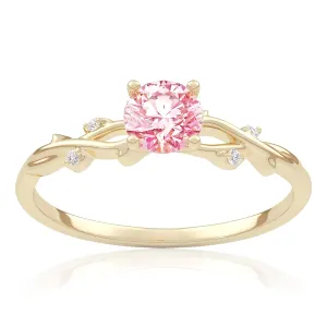 Pierścionek zaręczynowy z żółtego złota z różowym diamentem laboratoryjnym i&nbsp;diamentami laboratoryjnymi Rosie 0,41 ct 