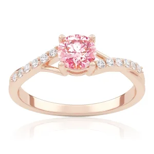 Pierścionek zaręczynowy z różowego złota z różowym diamentem laboratoryjnym i diamentami laboratoryjnymi Ivy 0,50 ct