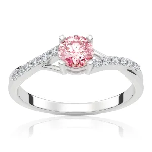 Pierścionek zaręczynowy z białego złota z różowym diamentem laboratoryjnym i diamentami laboratoryjnymi Ivy 0,50 ct