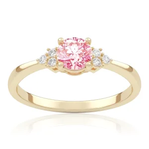 Pierścionek zaręczynowy z żółtego złota z różowym diamentem laboratoryjnym i&nbsp;diamentami laboratoryjnymi Dreamy 0,45 ct