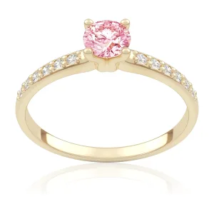 Pierścionek zaręczynowy z żółtego złota z różowym diamentem laboratoryjnym i&nbsp;diamentami laboratoryjnymi Eternal 0,53 ct