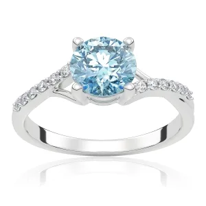 Pierścionek zaręczynowy z białego złota z niebieskim diamentem laboratoryjnym i&nbsp;diamentami laboratoryjnymi Ivy 1,10 ct