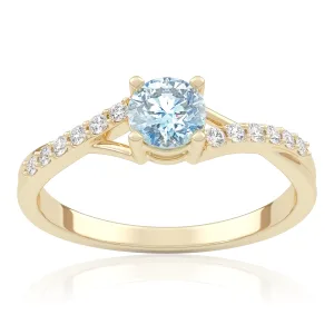 Pierścionek zaręczynowy z żółtego złota z niebieskim diamentem laboratoryjnym i diamentami laboratoryjnymi Ivy 0,50 ct