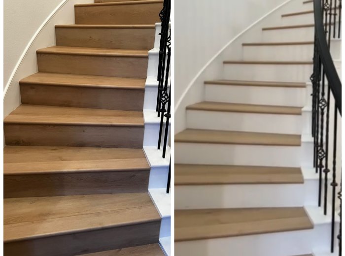 Hardwood stairs side by side installation detail Austin