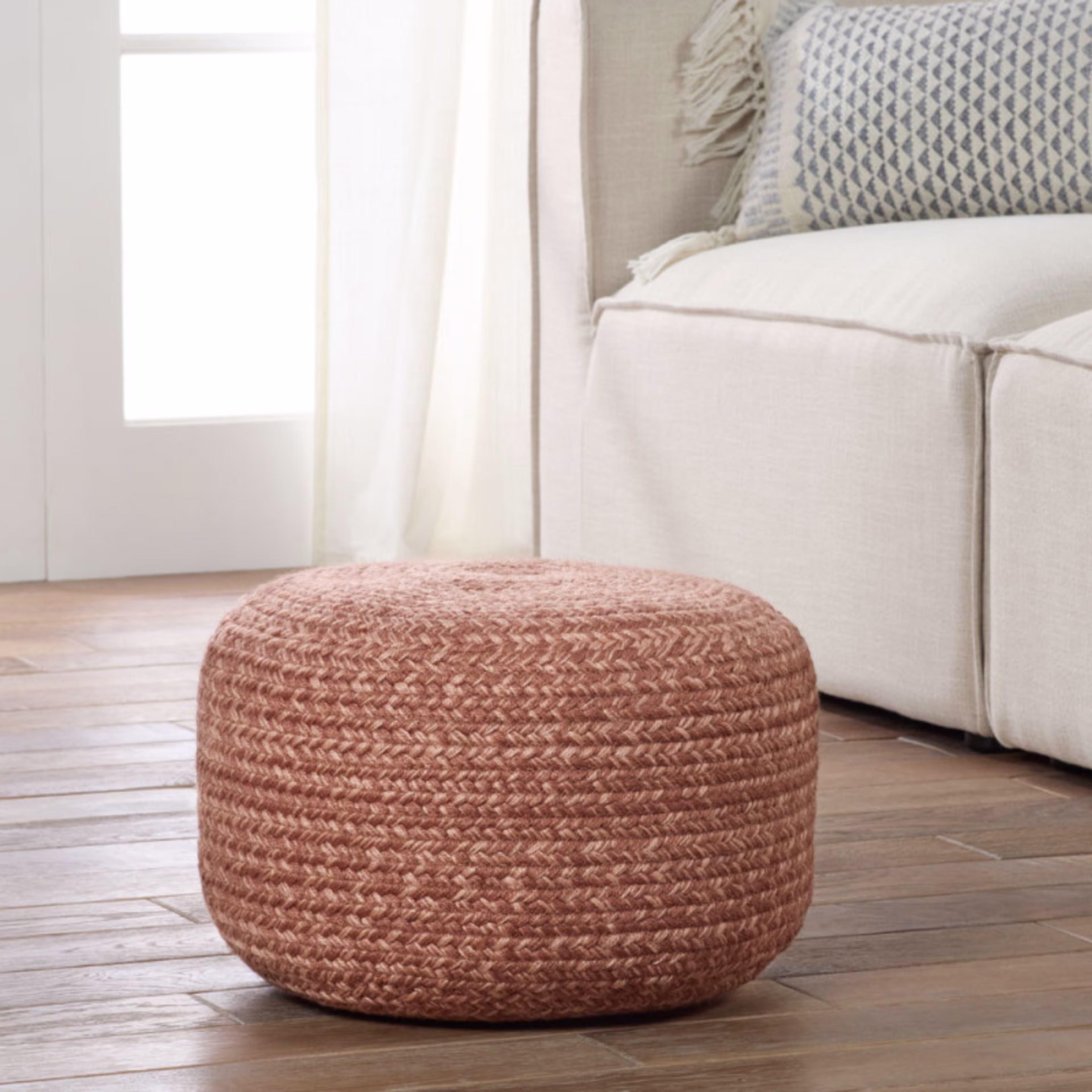 Jaipur Living Vibe Grayton Pink Cylinder Outdoor Pouf