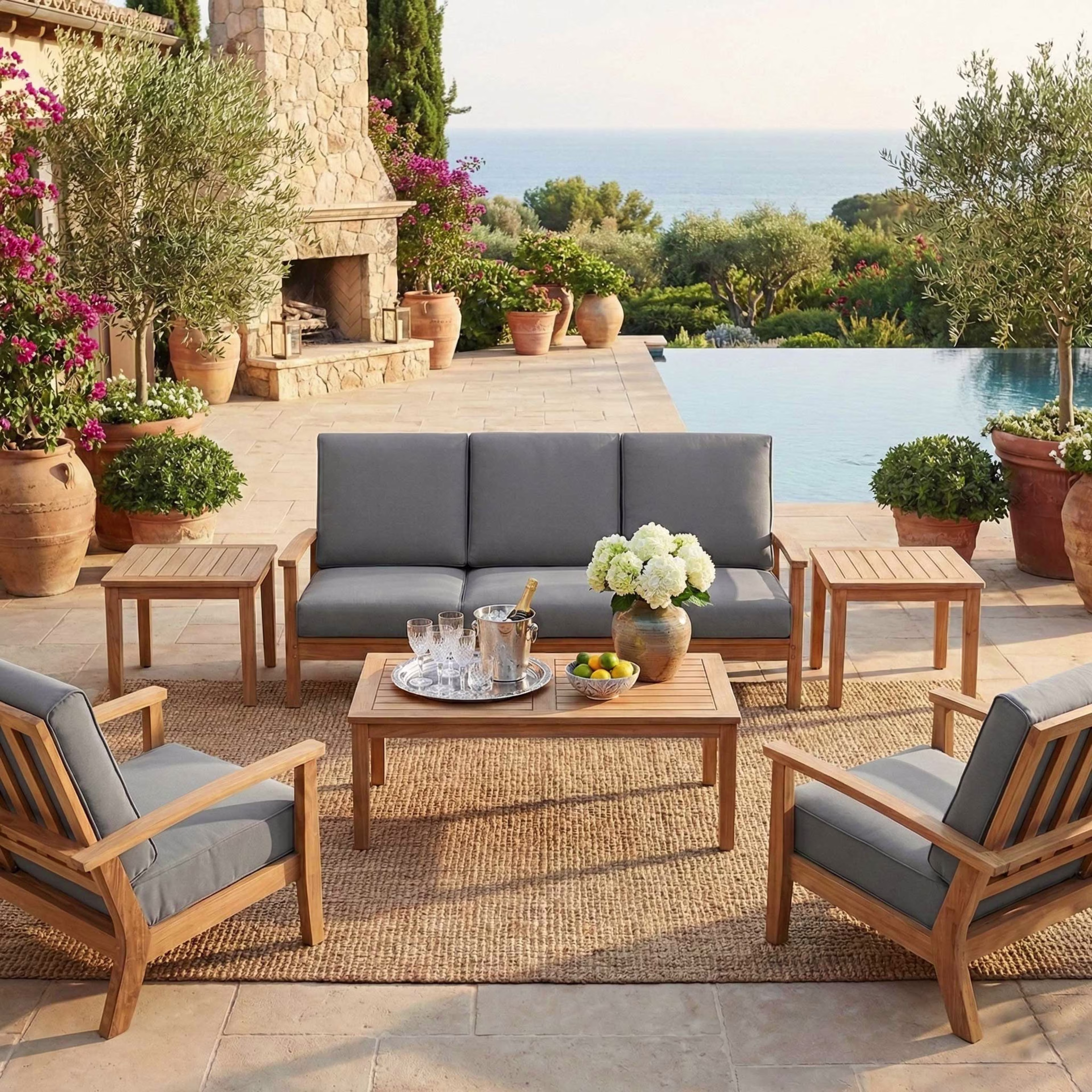 POVL Outdoor Calera 6-Piece Reclining Lounge Chair and Sofa Outdoor Lounging Set