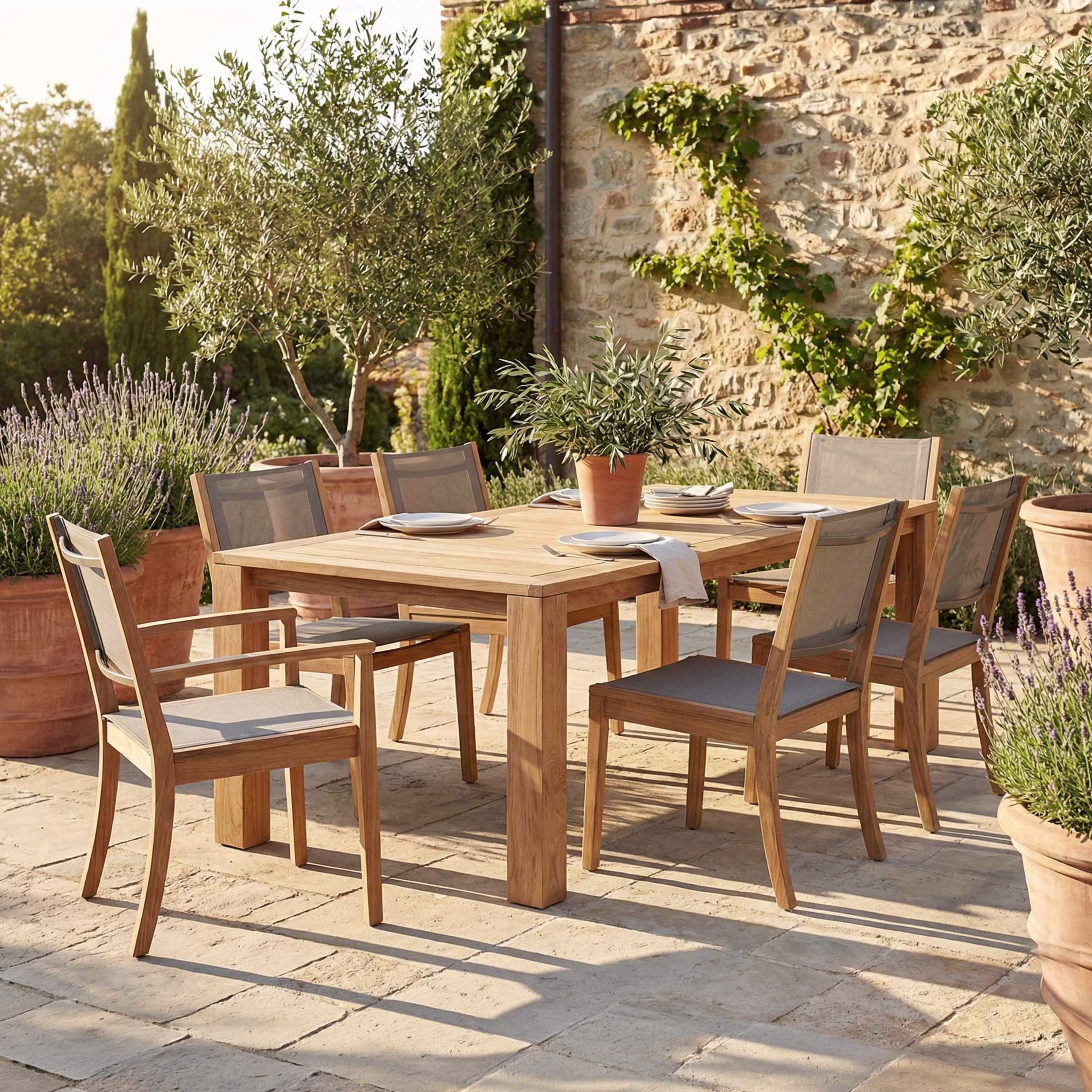 POVL Outdoor Foundation/Calera 7-Piece 97" Rectangular Patio Dining Set