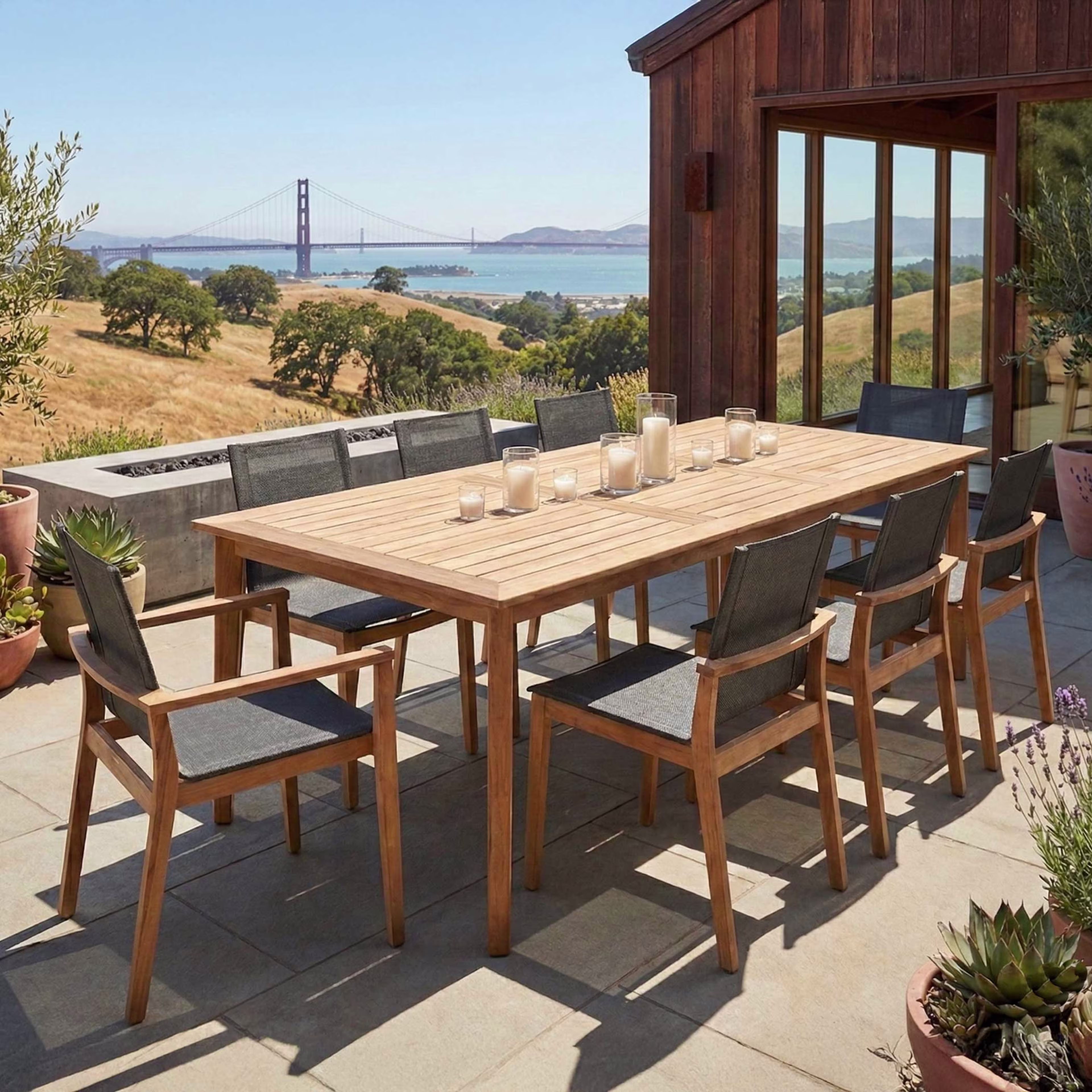 POVL Outdoor Menlo 9-Piece 95" Rectangular Patio Dining Set
