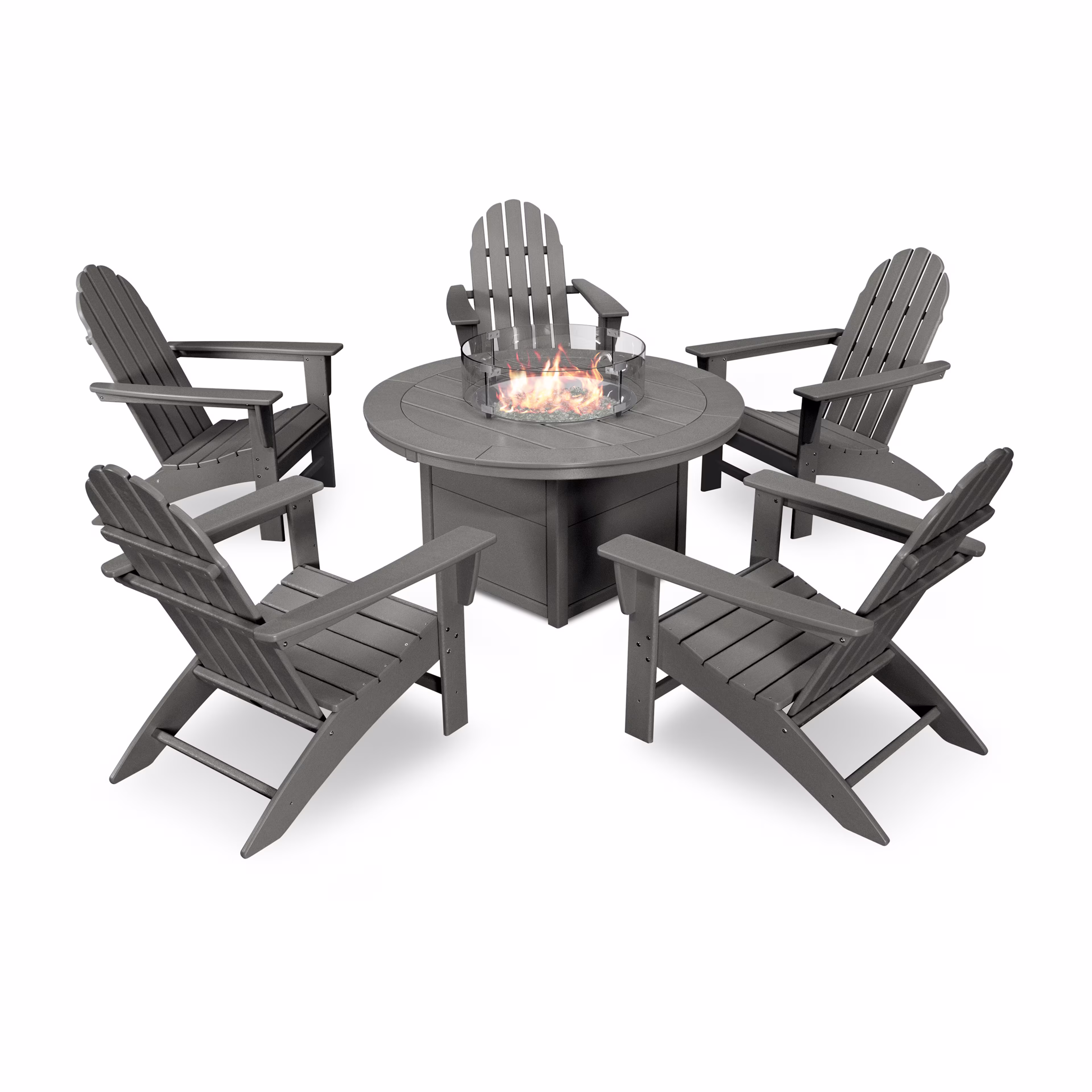 Polywood Vineyard 6-Piece Adirondack Set with Fire Pit Table