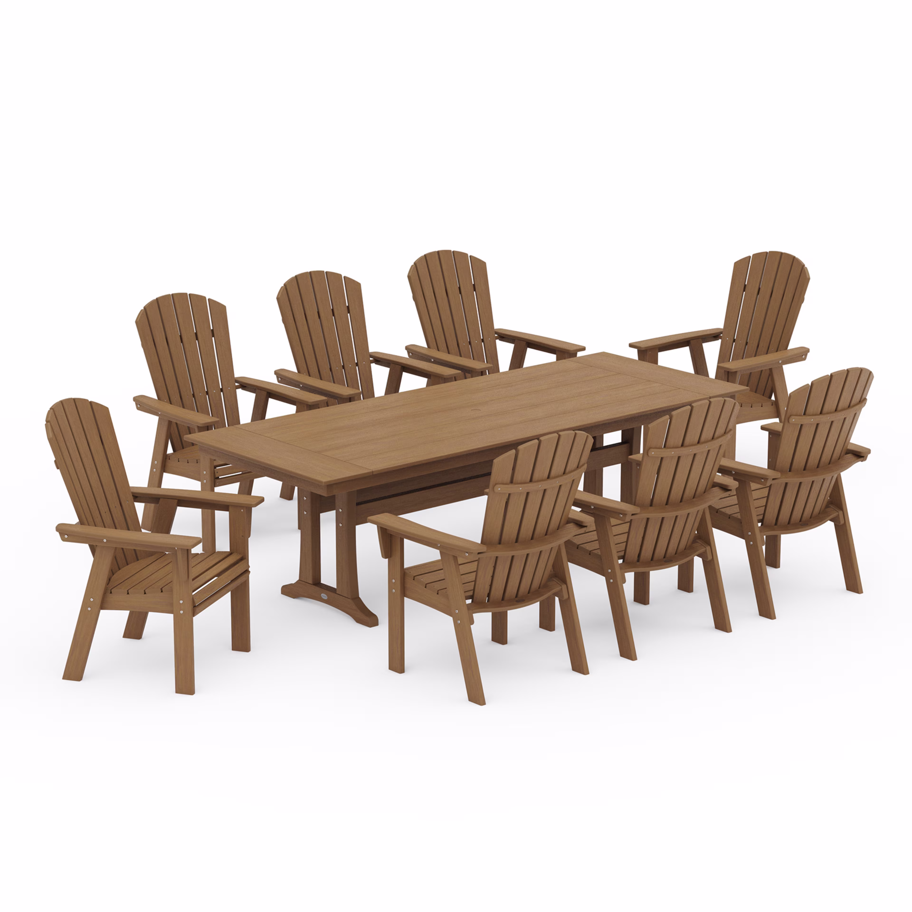 Polywood Nautical 9-Piece Curveback Adirondack Farmhouse Dining Set with Trestle Legs
