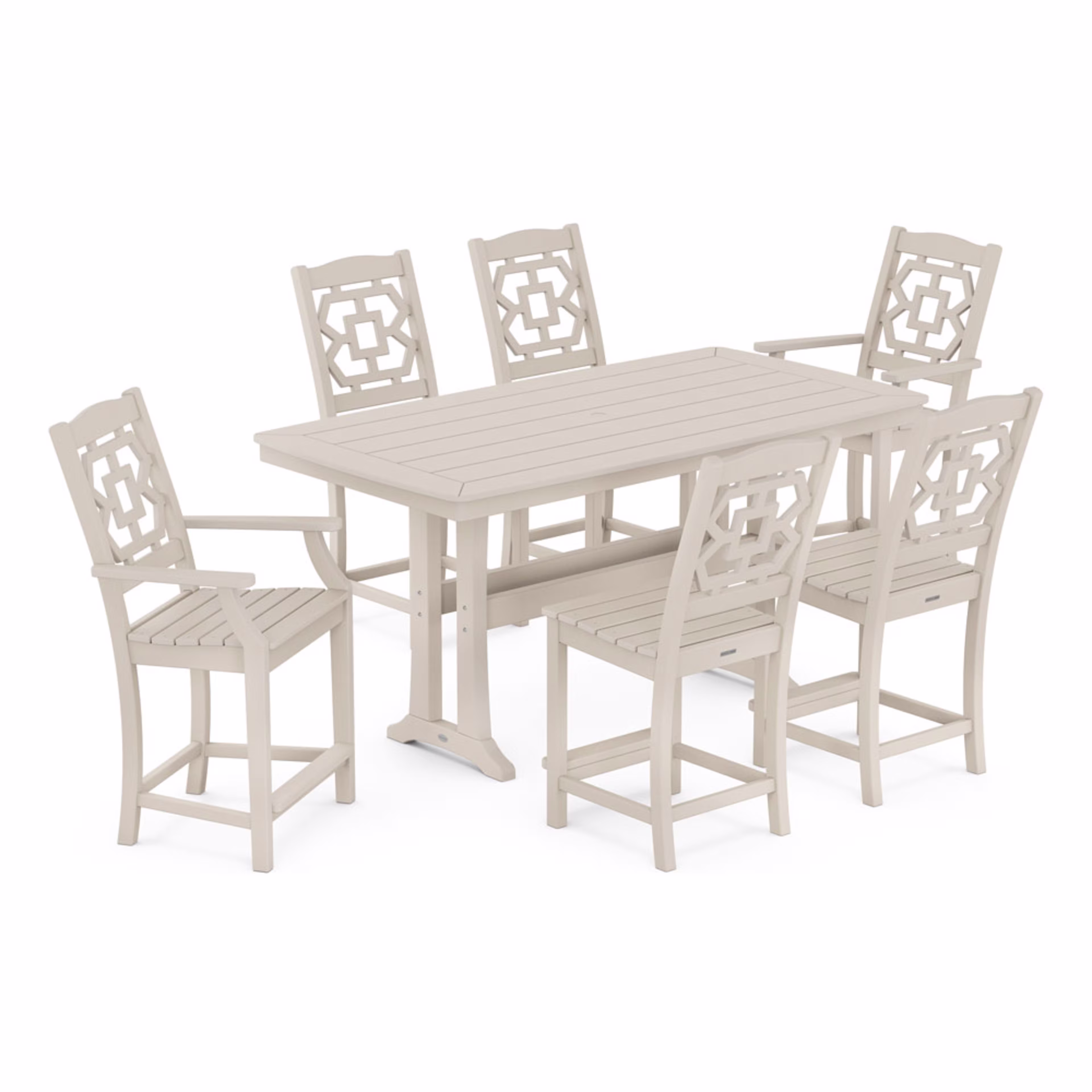 Polywood Chinoiserie 7-Piece Counter Set with Trestle Legs