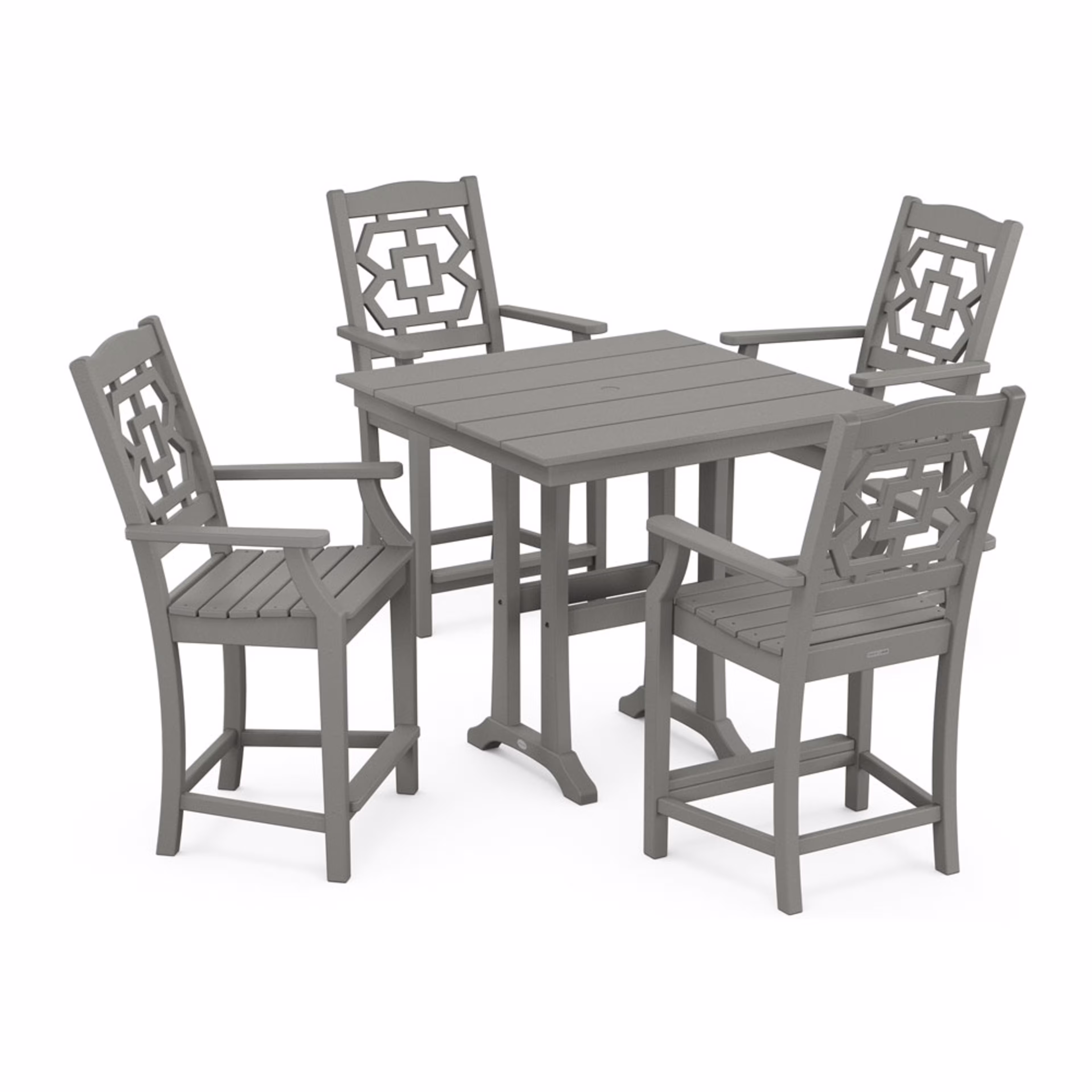 Polywood Chinoiserie 5-Piece Farmhouse Counter Set with Trestle Legs