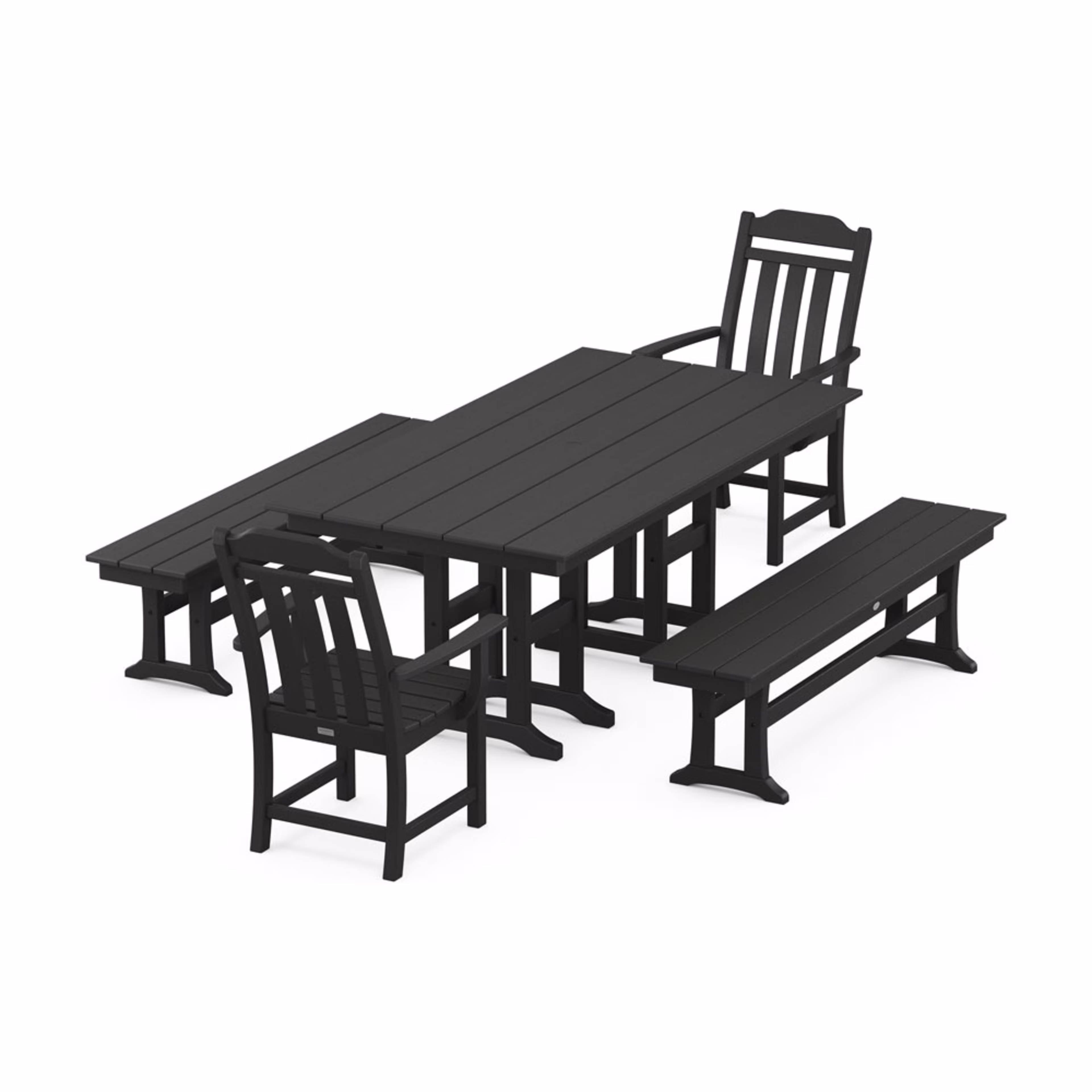 Polywood Cottage 5-Piece Farmhouse Dining Set with Benches