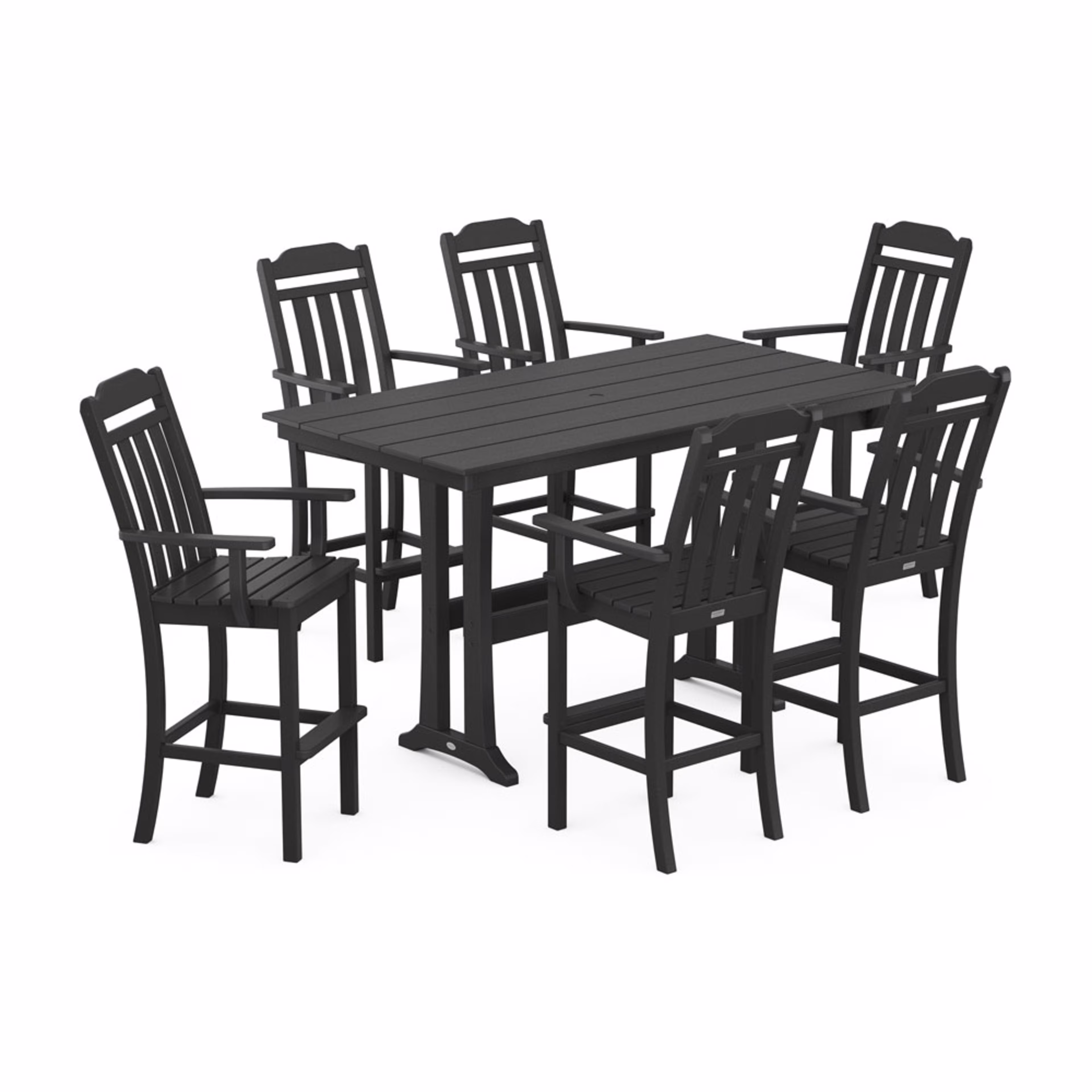 Polywood Cottage Arm Chair 7-Piece Farmhouse Bar Set with Trestle Legs