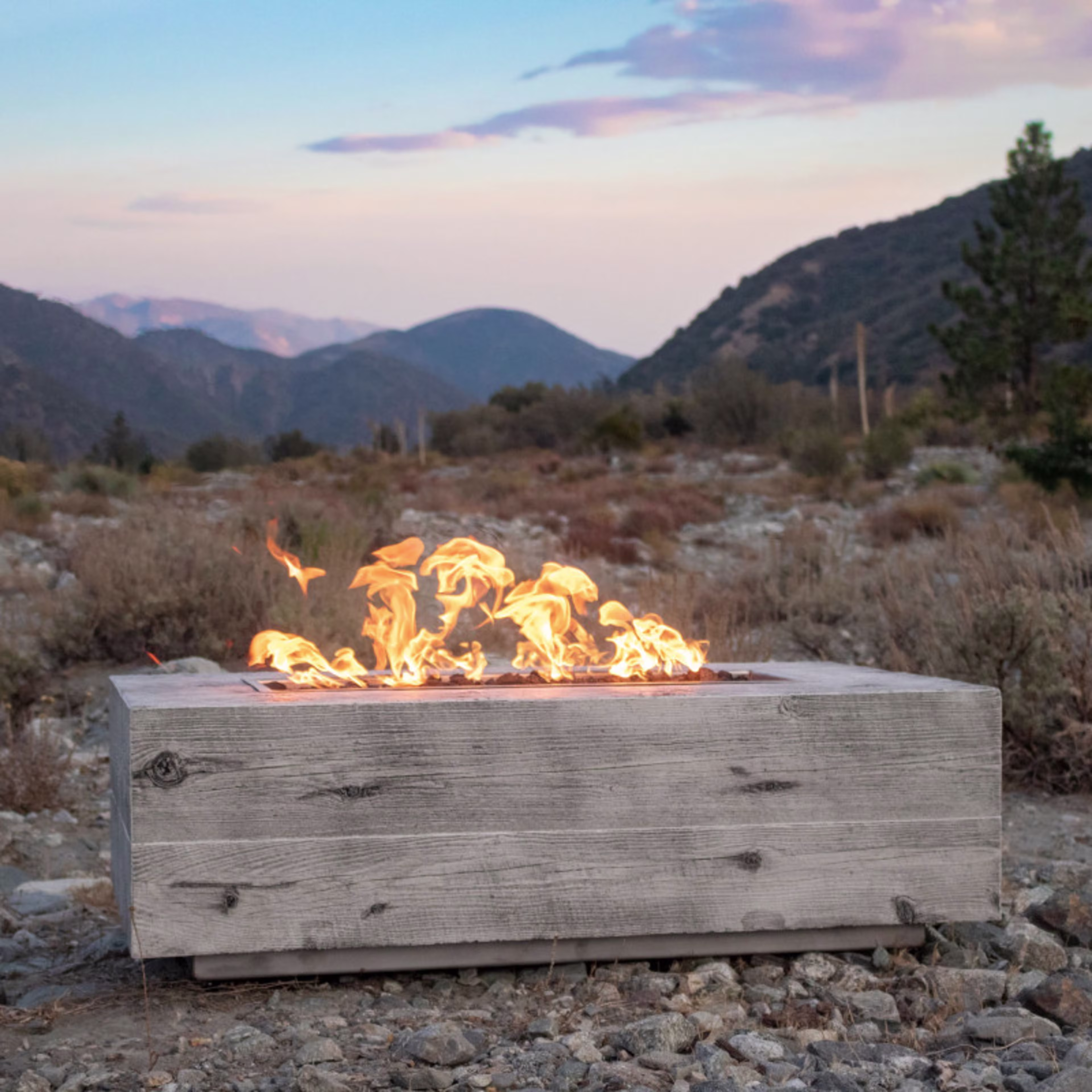 The Outdoor Plus Coronado 60" Rectangular Wood Grain Concrete Gas Fire Pit