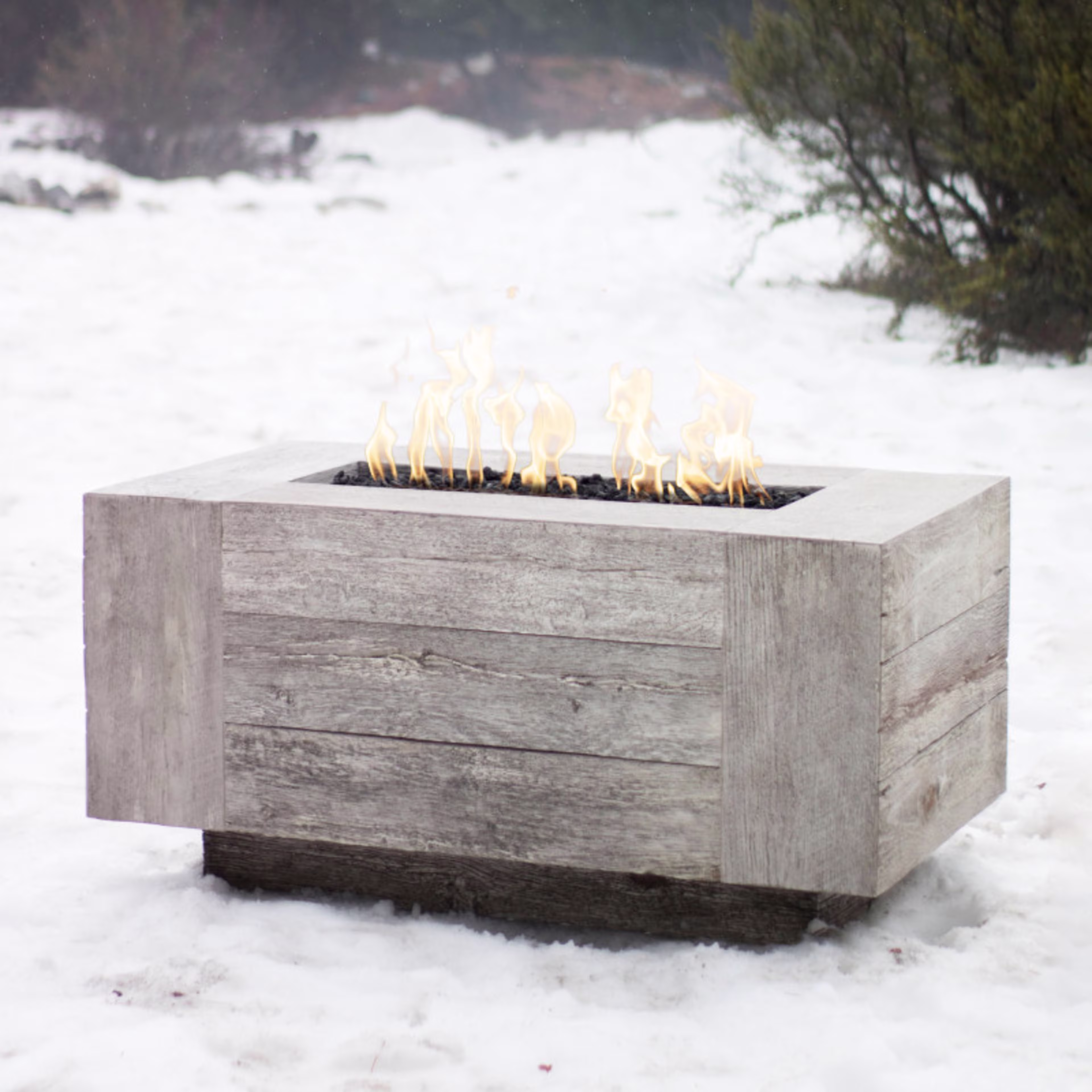 The Outdoor Plus Catalina 48" Rectangular Wood Grain Concrete Gas Fire Pit w/ Hidden Tank
