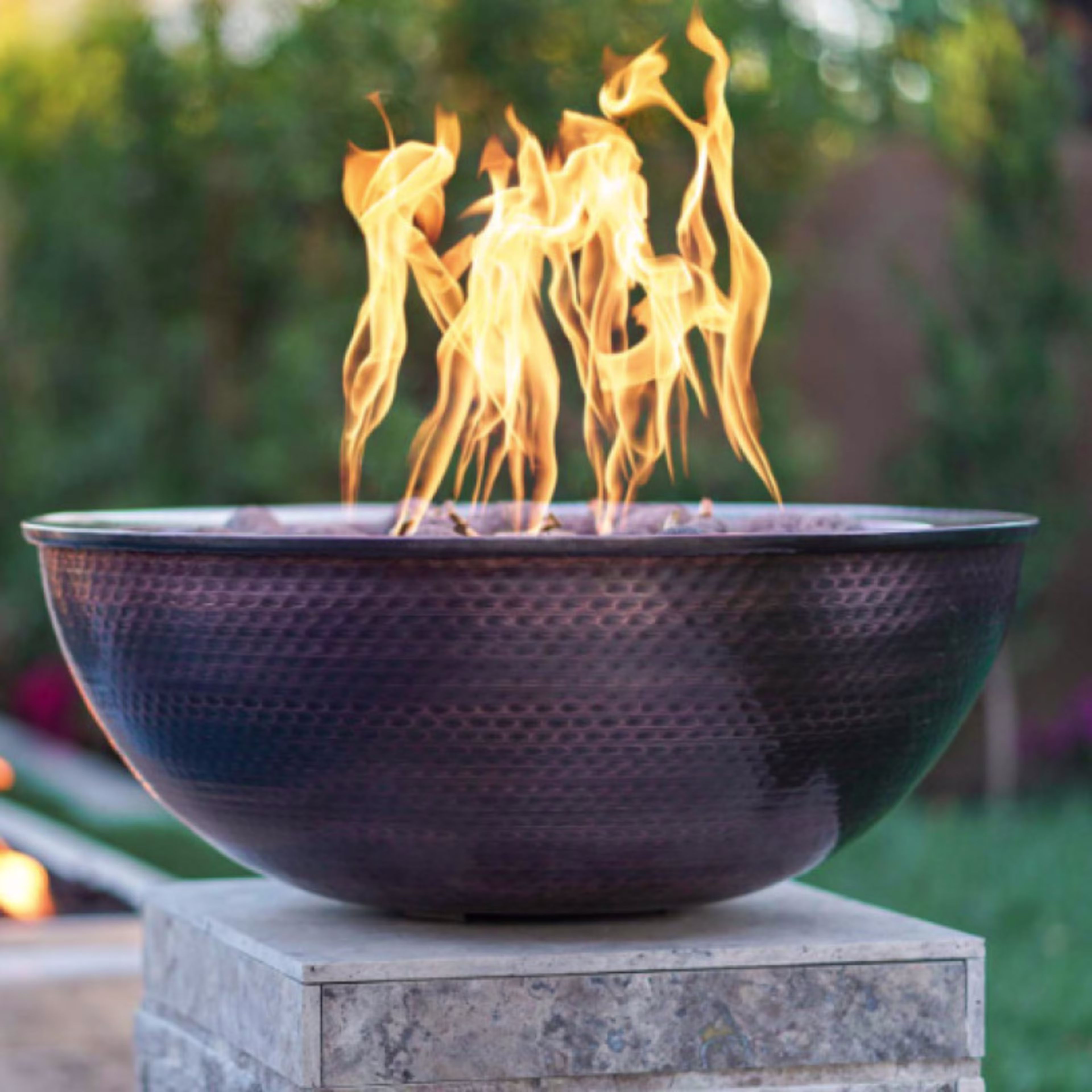 The Outdoor Plus Sedona 27" Round Hammered Copper Gas Fire Bowl