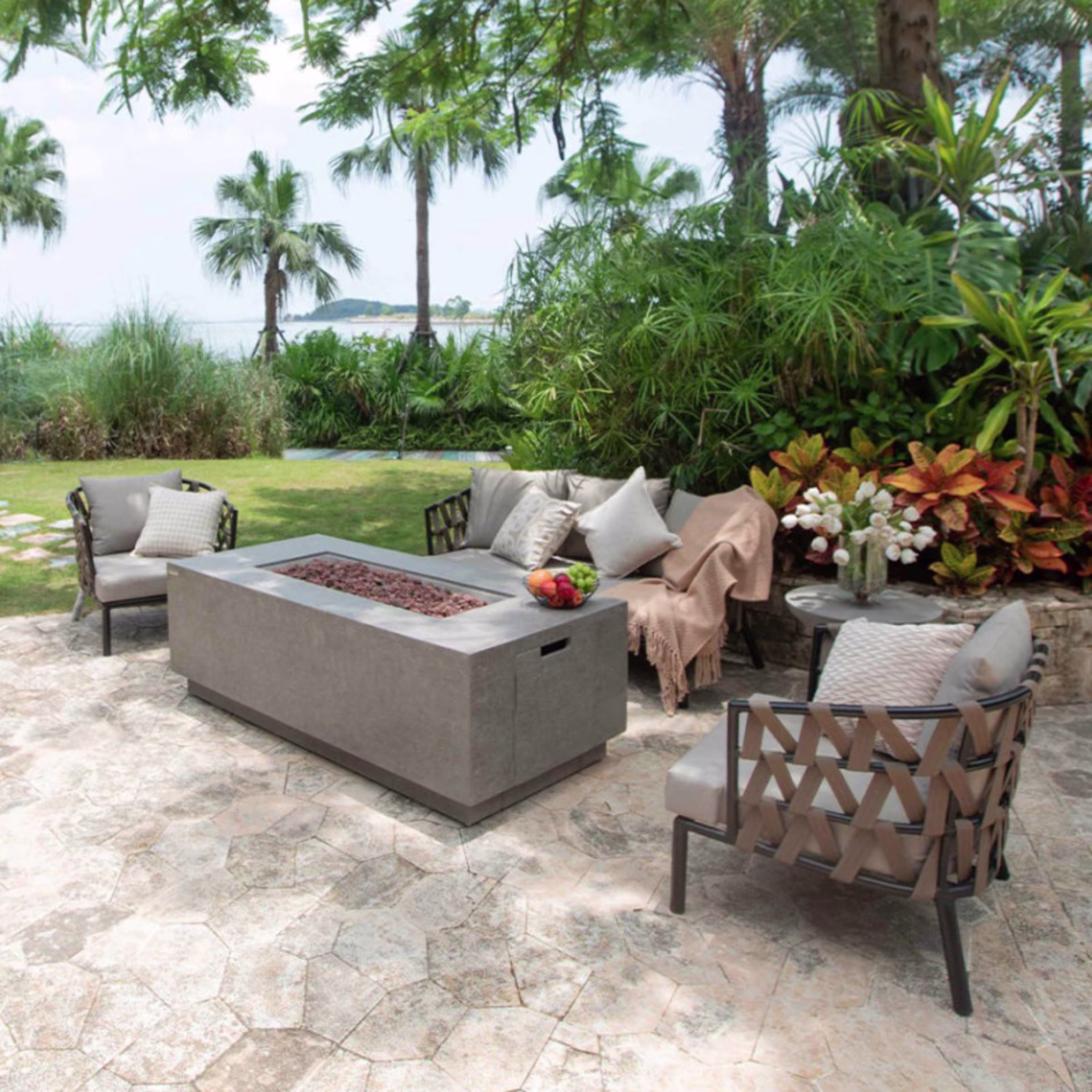 Elementi Andes 66" Rectangular Concrete Gas Fire Table w/ Hidden Tank
