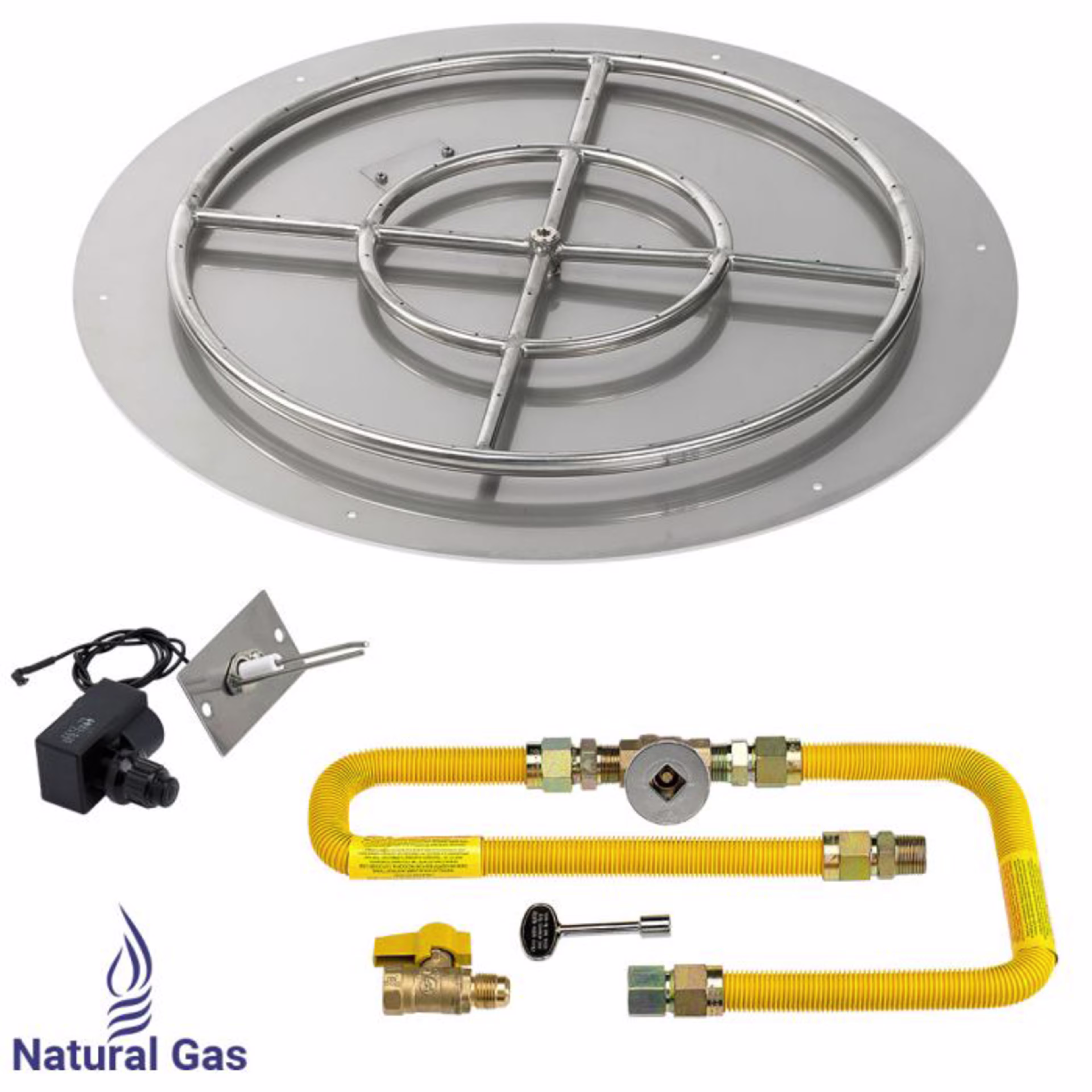 American Fire Products 30" Round Flat Pan Spark Ignition Fire Pit Burner Kit - High Capacity