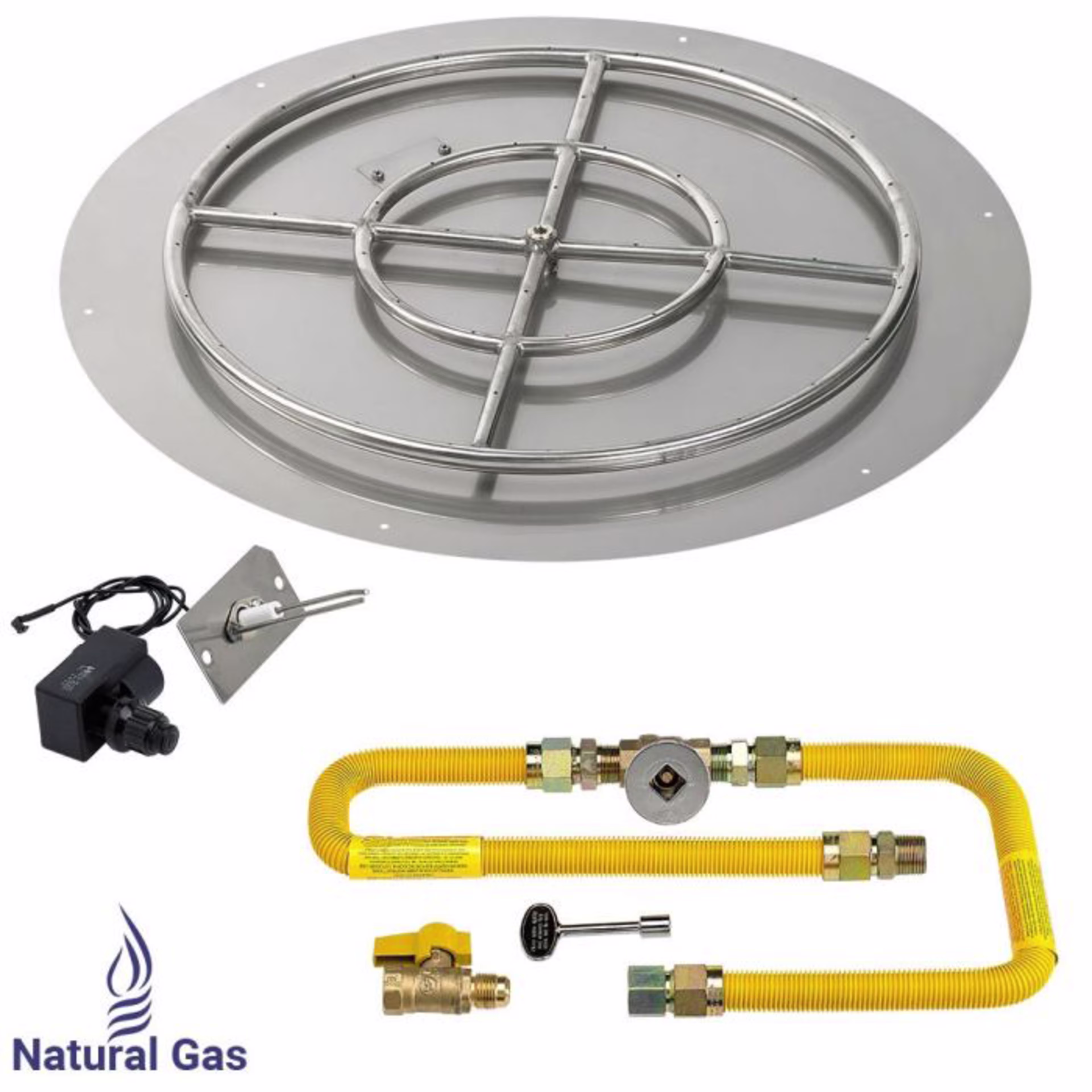 American Fire Products 36" Round Flat Pan Spark Ignition Fire Pit Burner Kit - High Capacity