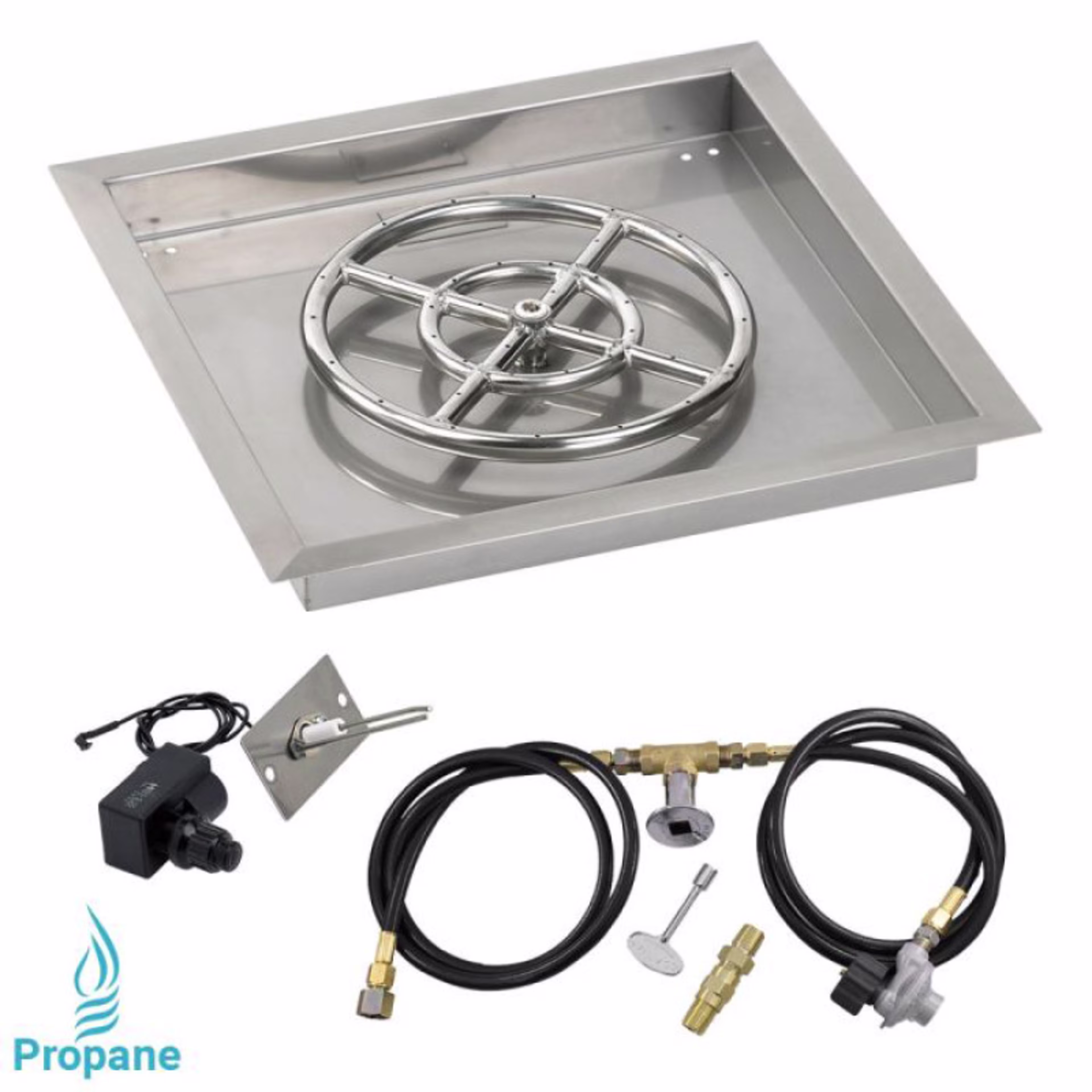 American Fire Products 18" Square Drop-In Pan Spark Ignition Fire Pit Burner Kit