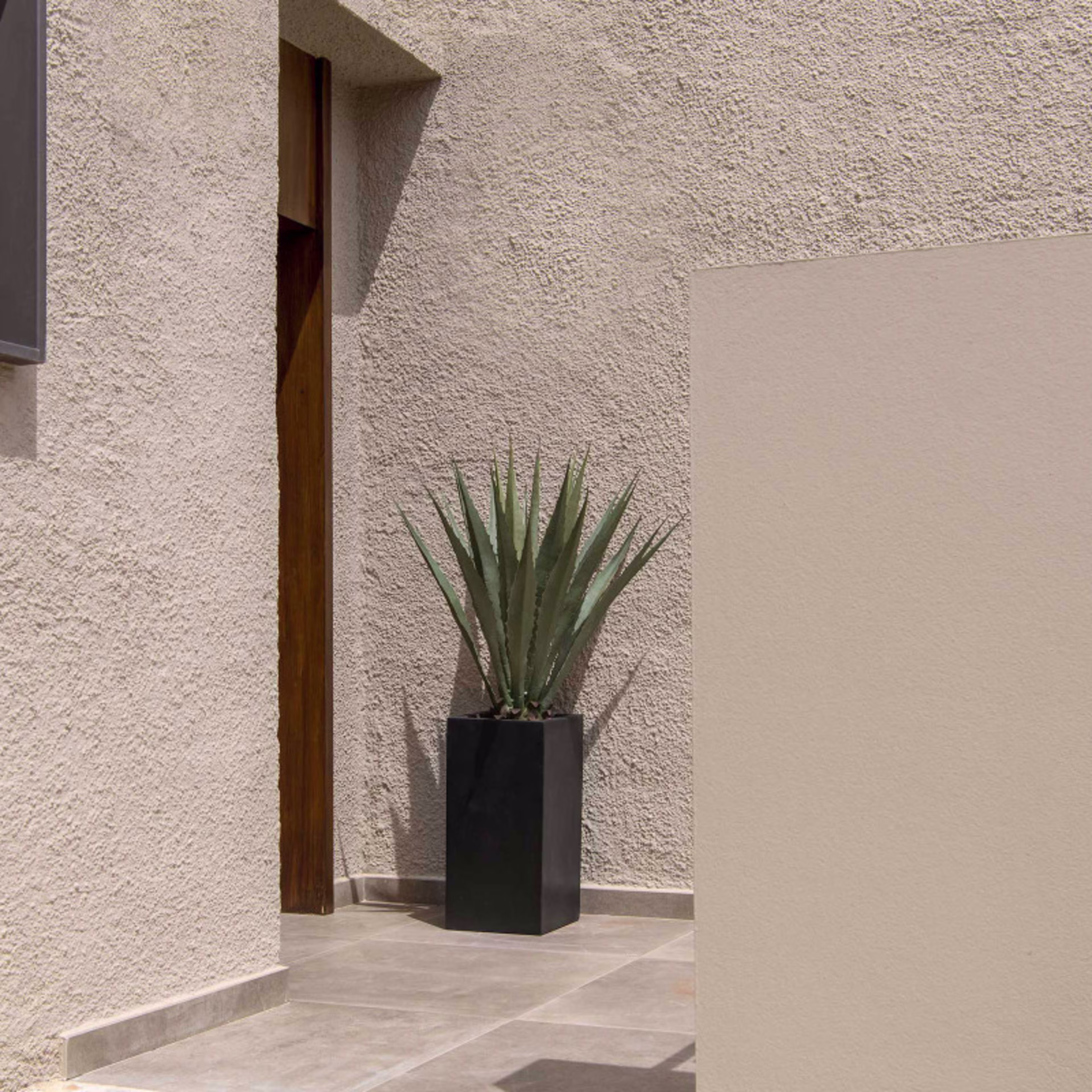 Pottery Pots Natural Bouvy 12" x 12" x 24" Square Fiberstone Planter Pot Set of 2 - Black