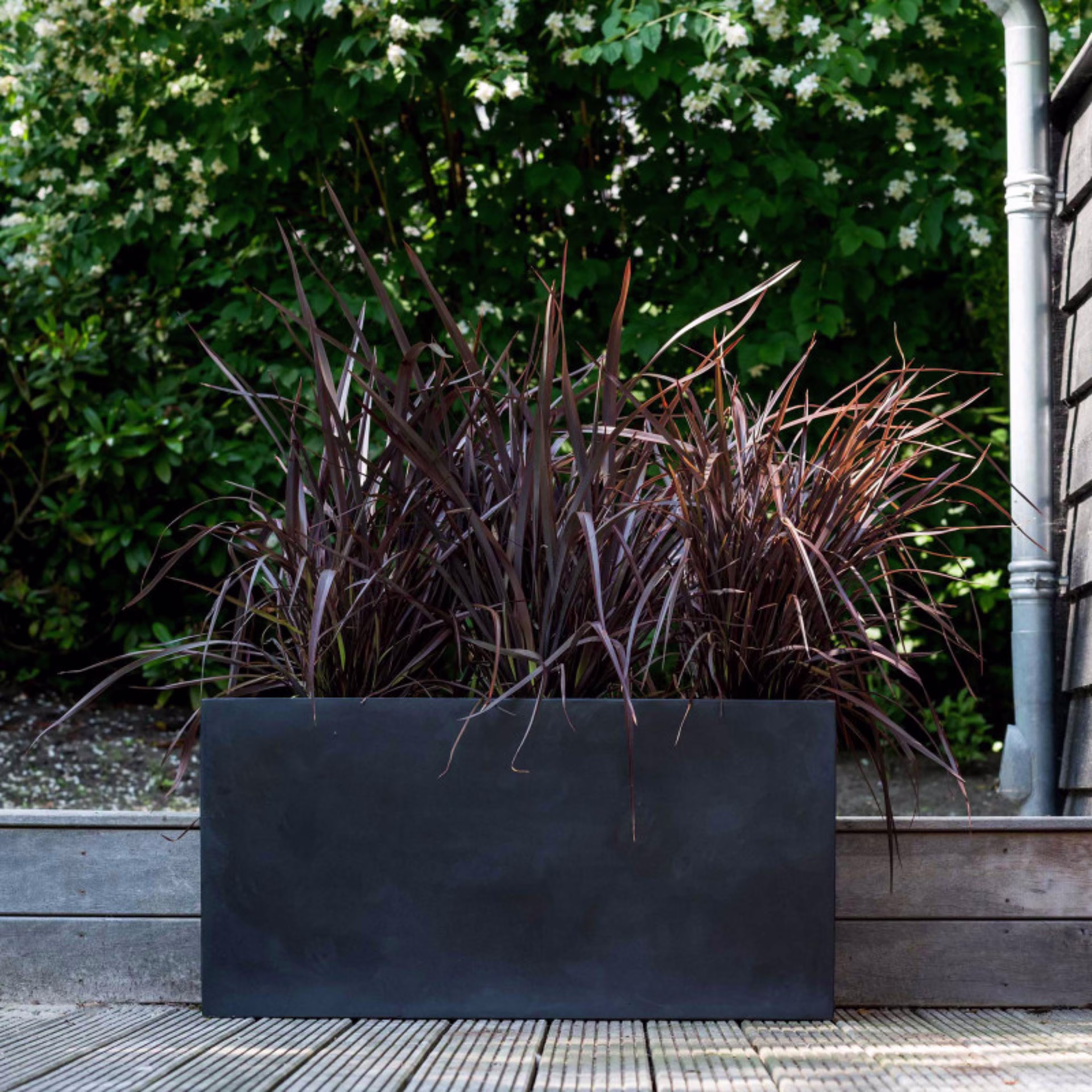 Pottery Pots Natural Jumbo Jort 47" x 18" x 24" Rectangular Fiberstone Trough Planter - Black