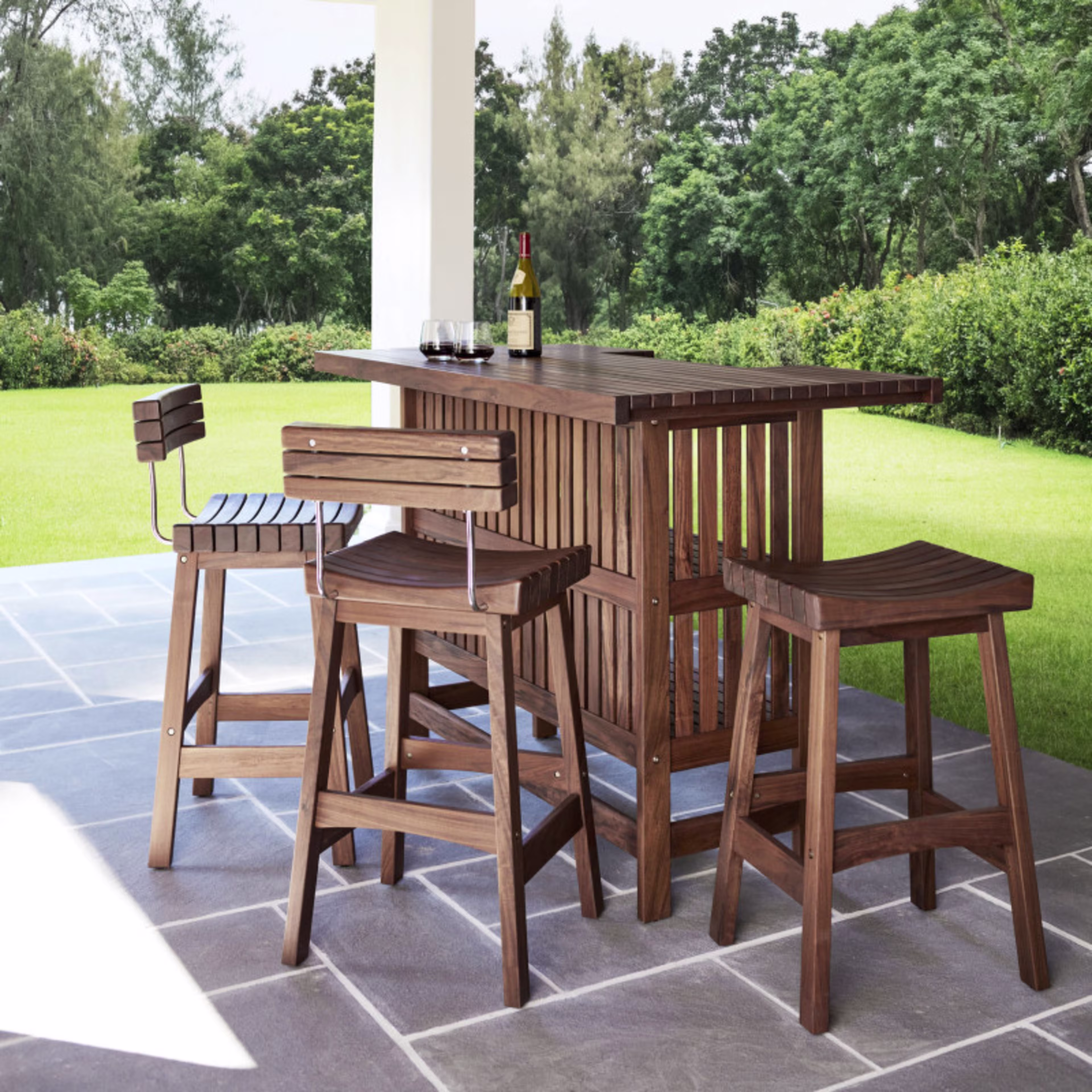 Jensen Outdoor Heritage Sunset Ipe Wood Bar Stool w/ Backrest