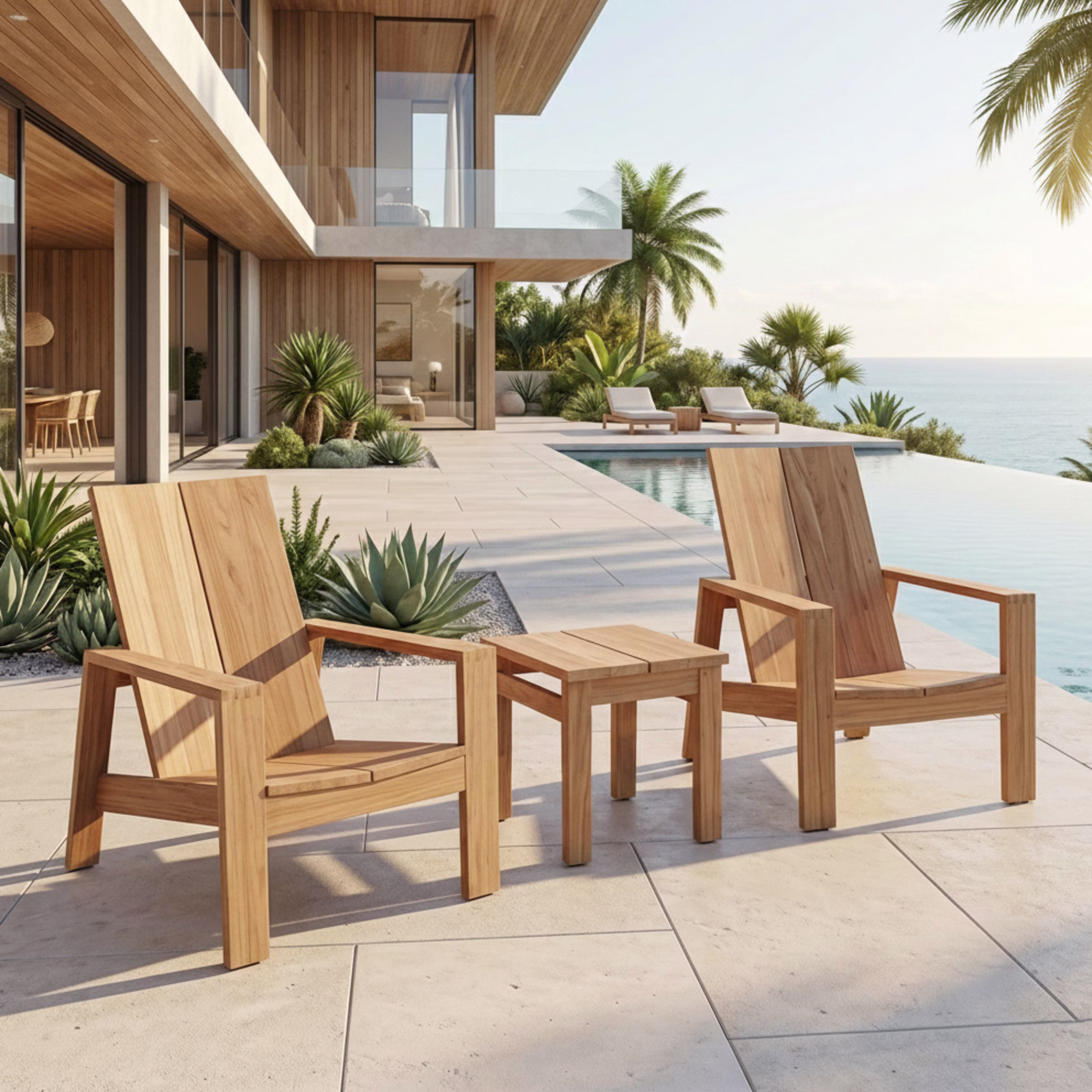 POVL Outdoor Duo Adirondack 17.5" Teak Square Side Table