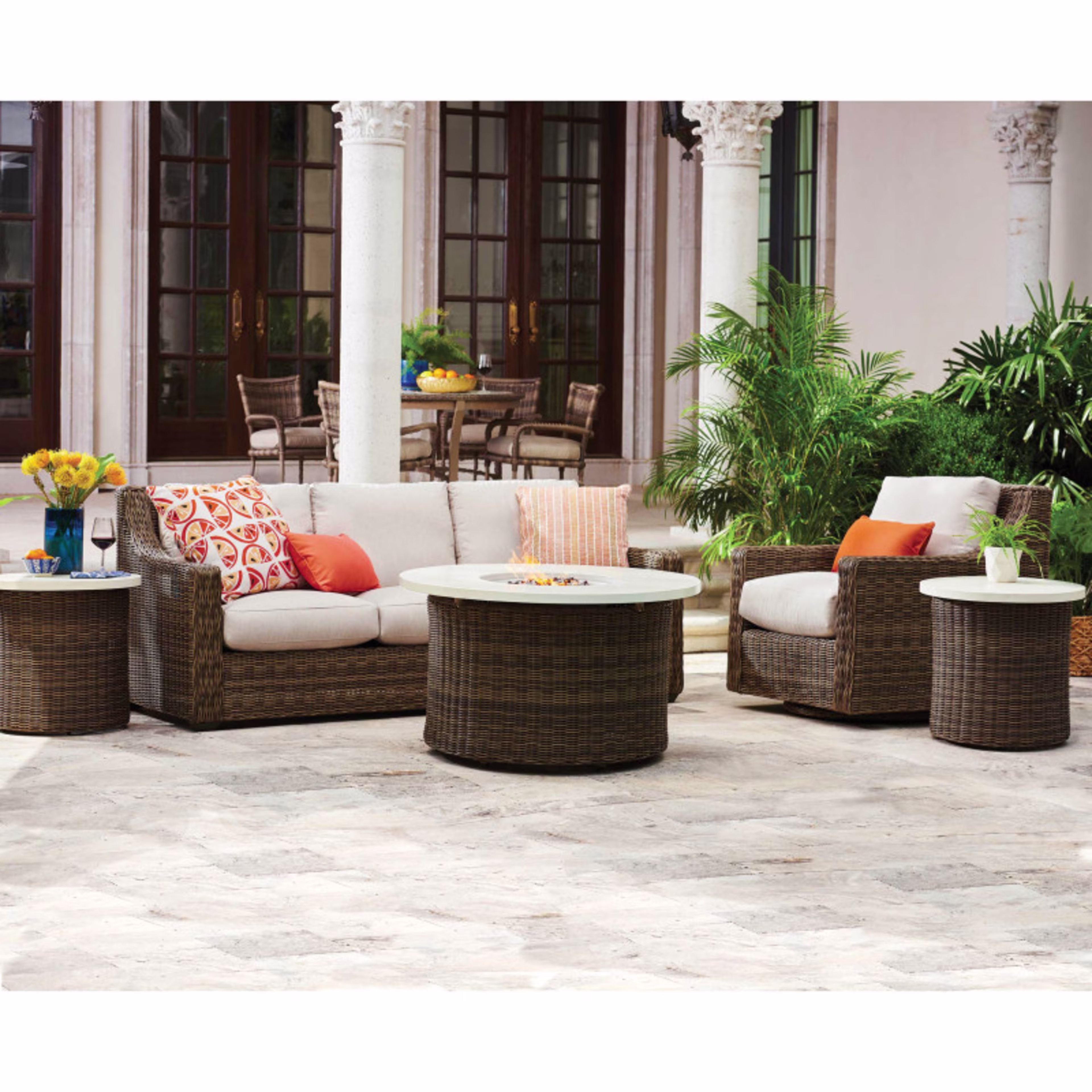 Lane Venture Oasis 42" Round Wicker Gas Fire Pit W/ Hidden Tank