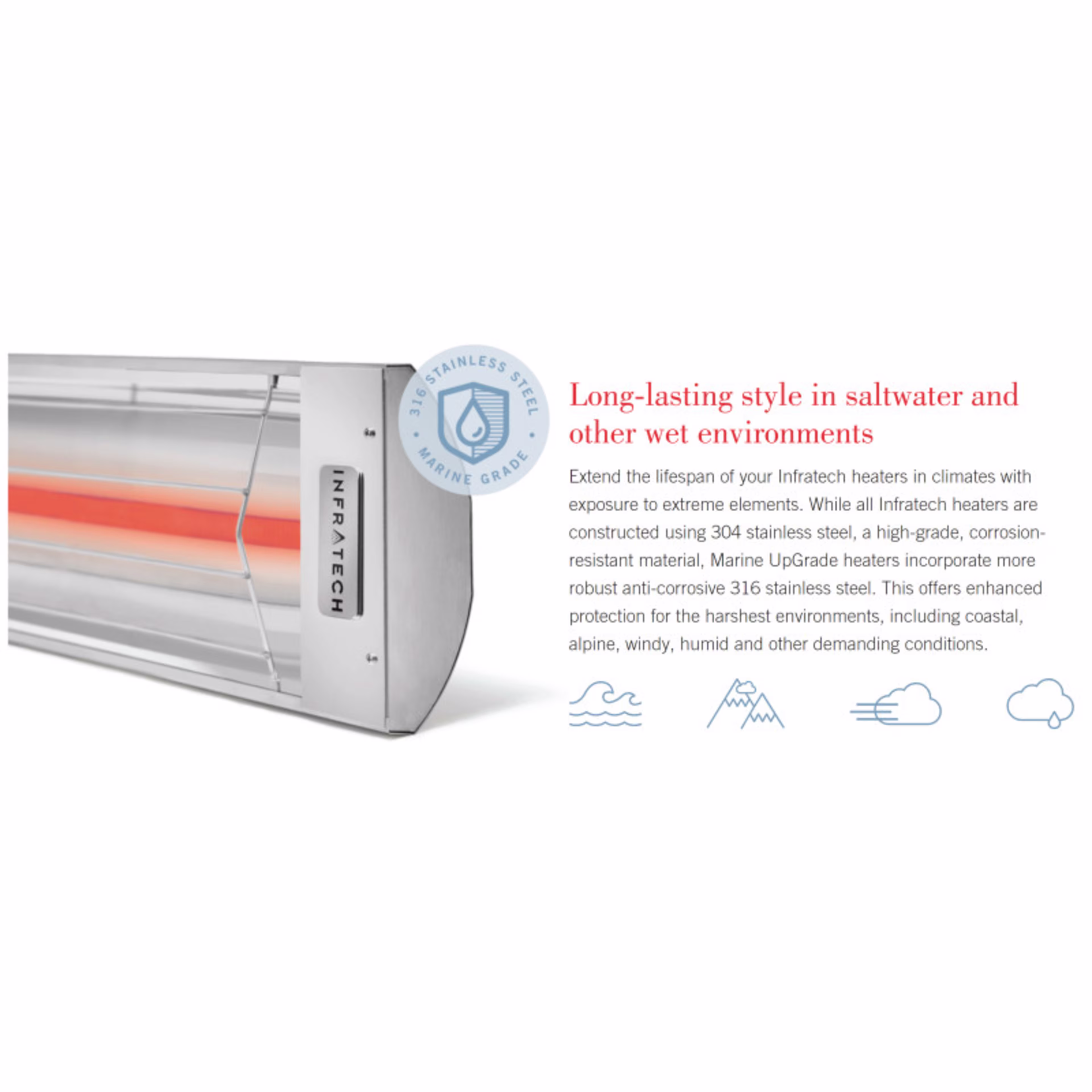 Infratech CD-Series 48" Marine Grade Dual Element Wall Mount Electric Patio Heater - 5200 Watt