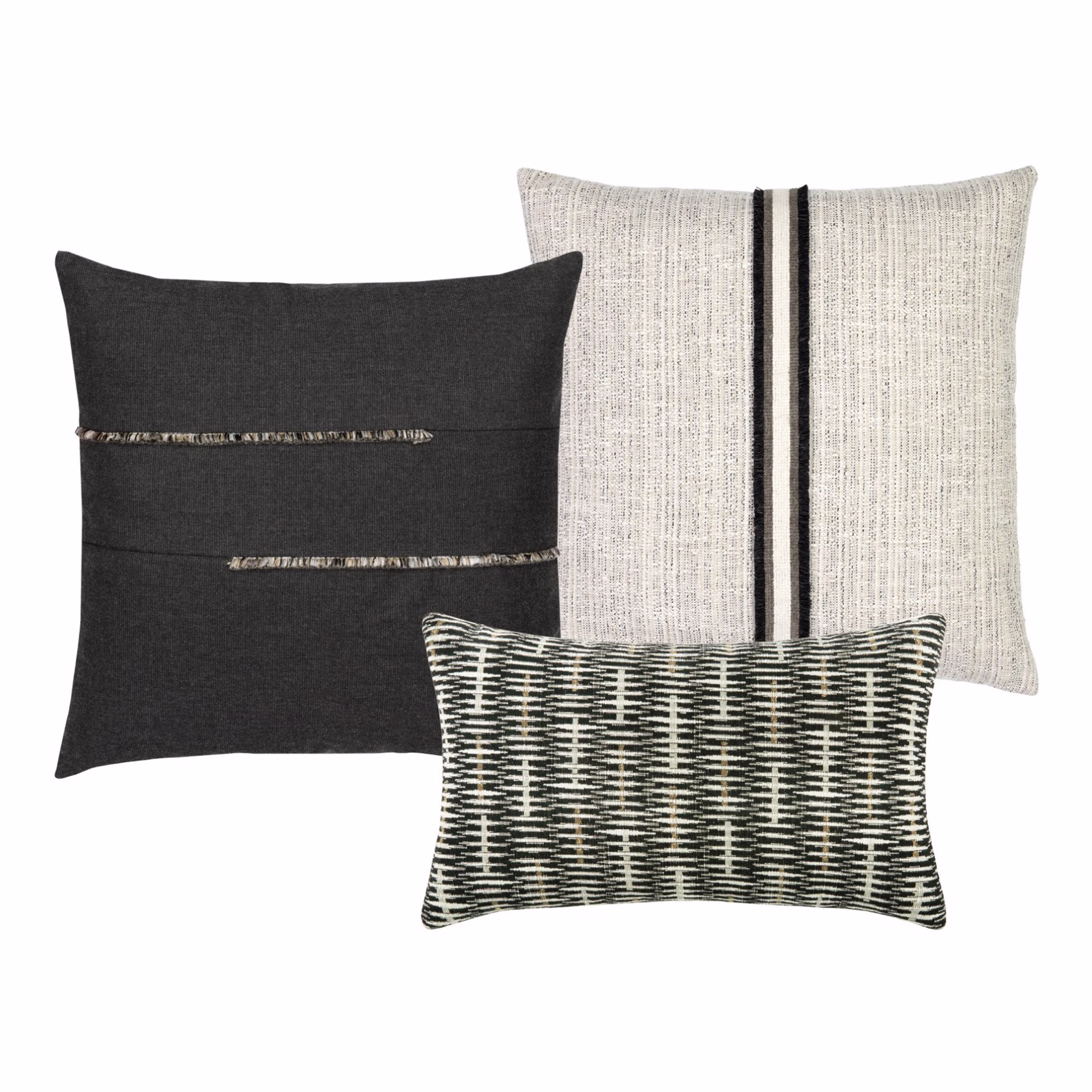 Elaine Smith Micro Fringe Carbon Sunbrella Outdoor Pillow Set