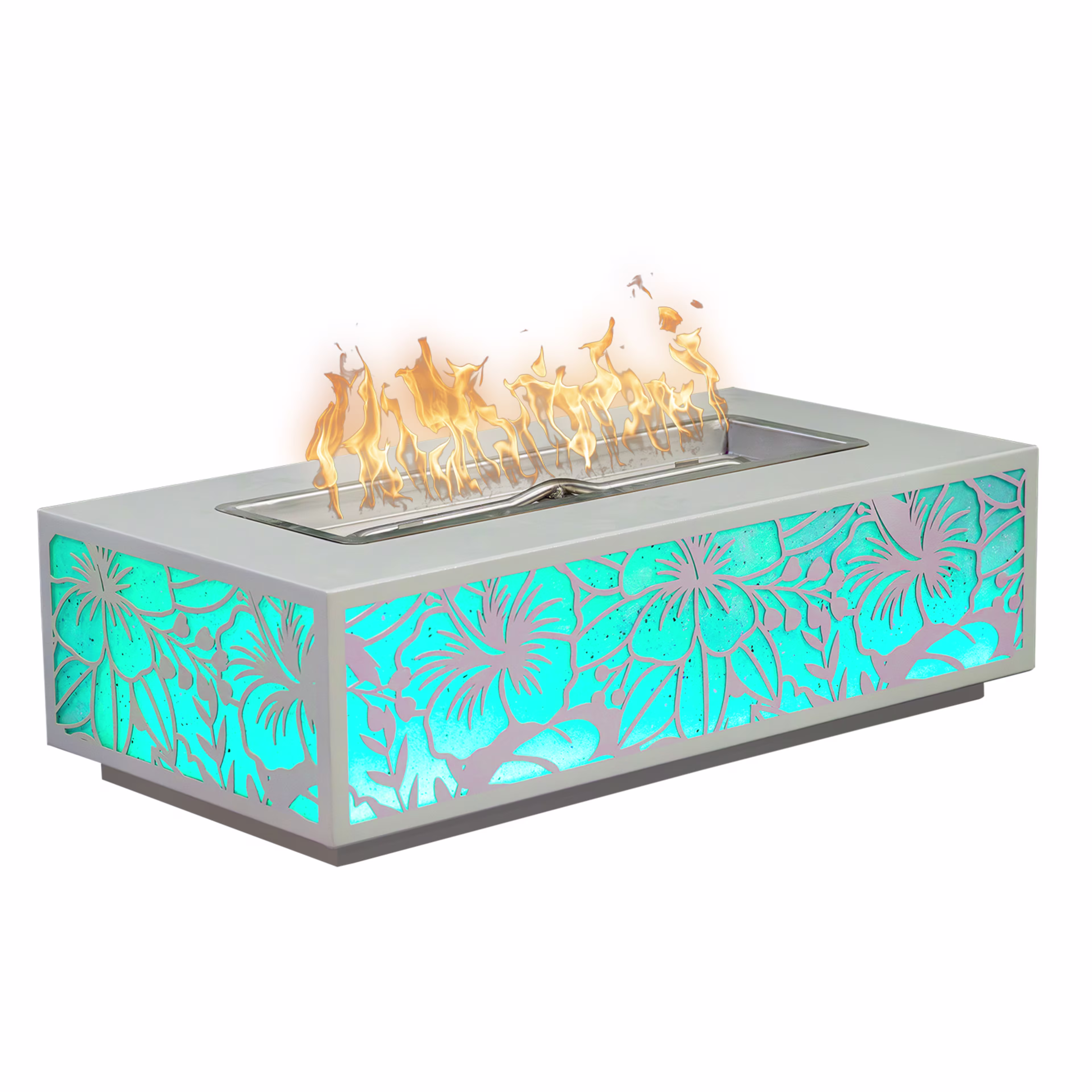 The Outdoor Plus Coronado 48" Rectangular Powder-Coated Steel Gas Fire Pit - Caribbean Edition LED