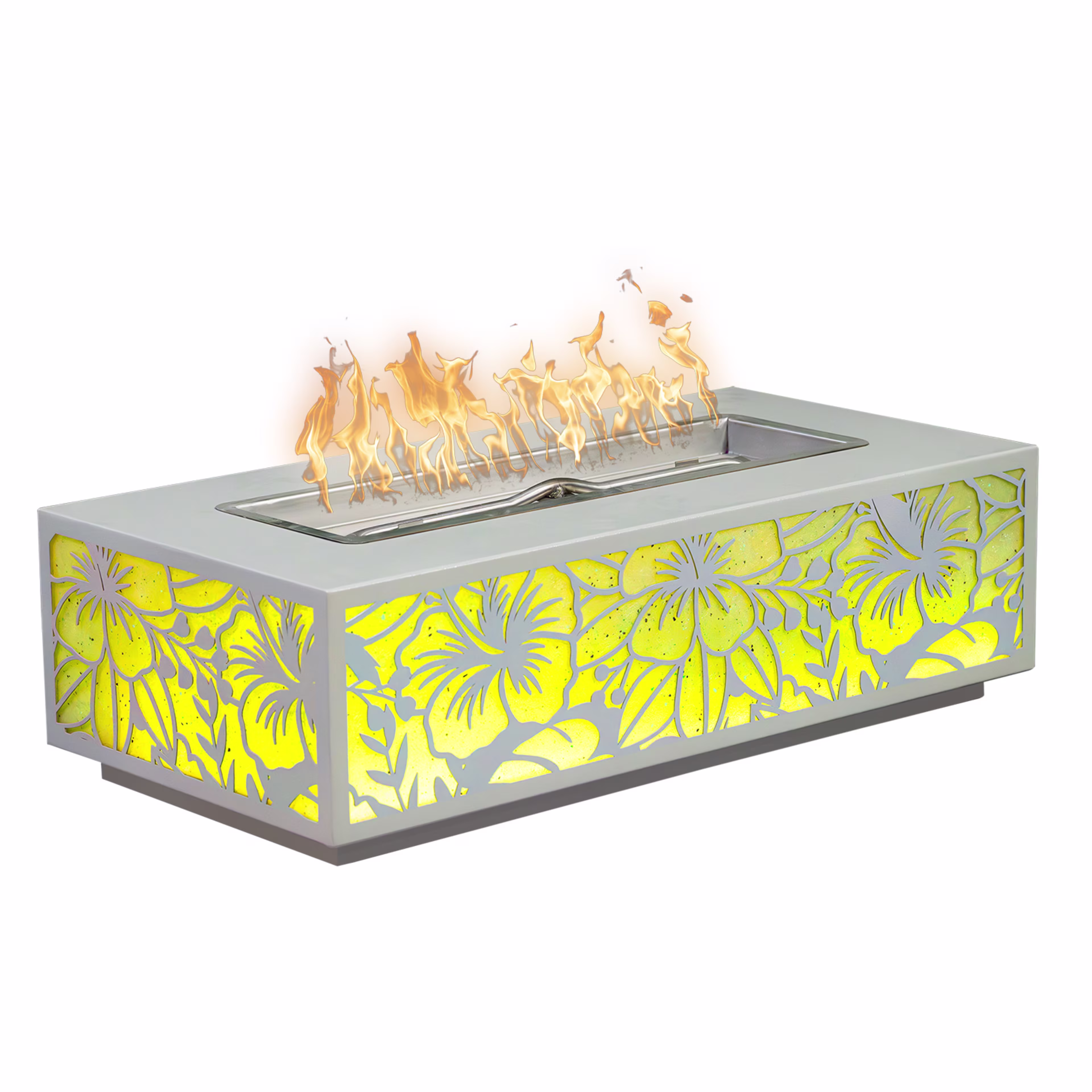 The Outdoor Plus Coronado 72" Rectangular Powder-Coated Steel Gas Fire Pit - Caribbean Edition LED