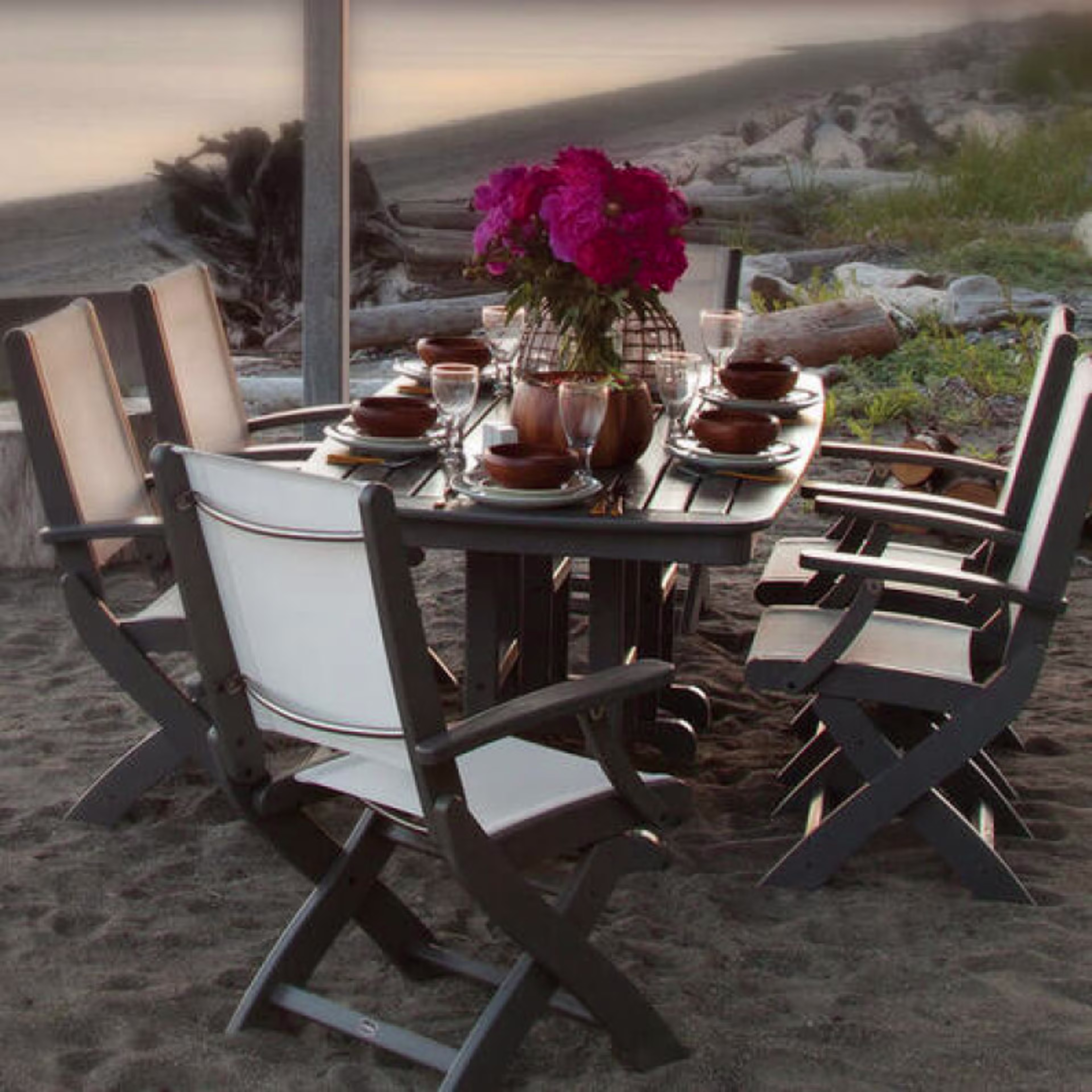 Polywood Coastal Folding Sling Dining Armchair