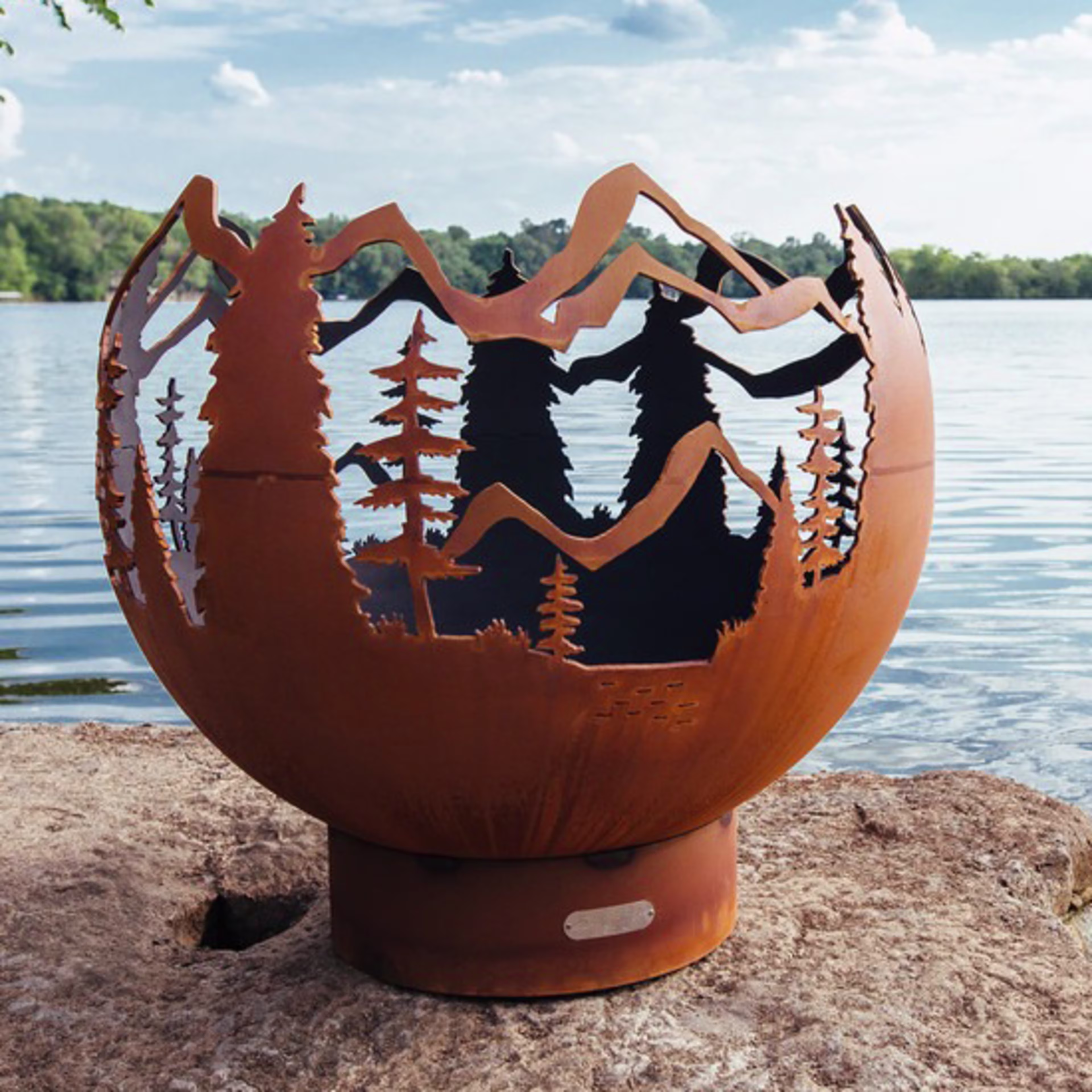 Fire Pit Art Mountain Vista 36" Round Steel Fire Pit