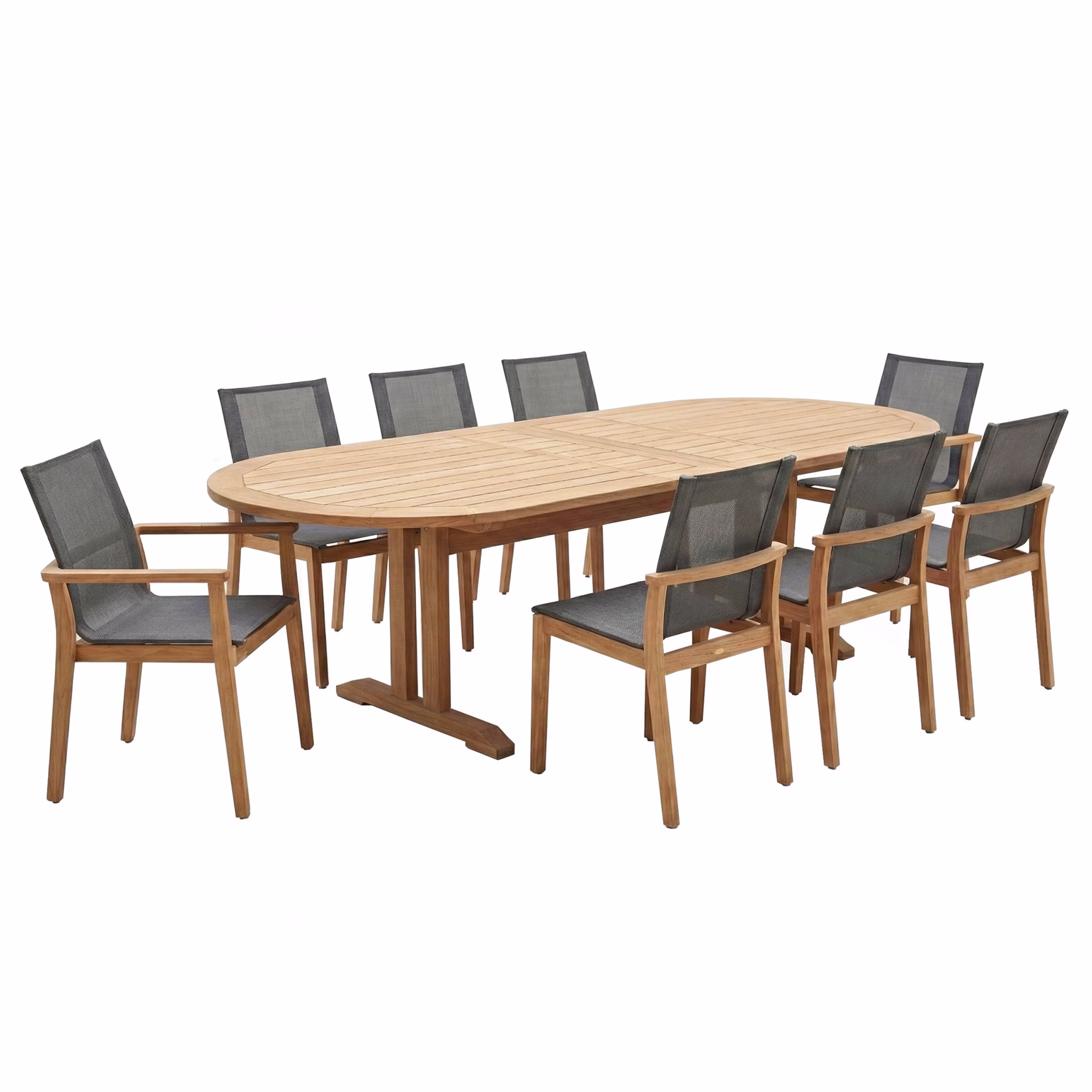 POVL Outdoor Calera/Menlo 9-Piece 124" Extending Oval Patio Dining Set with Arm and Side Chairs