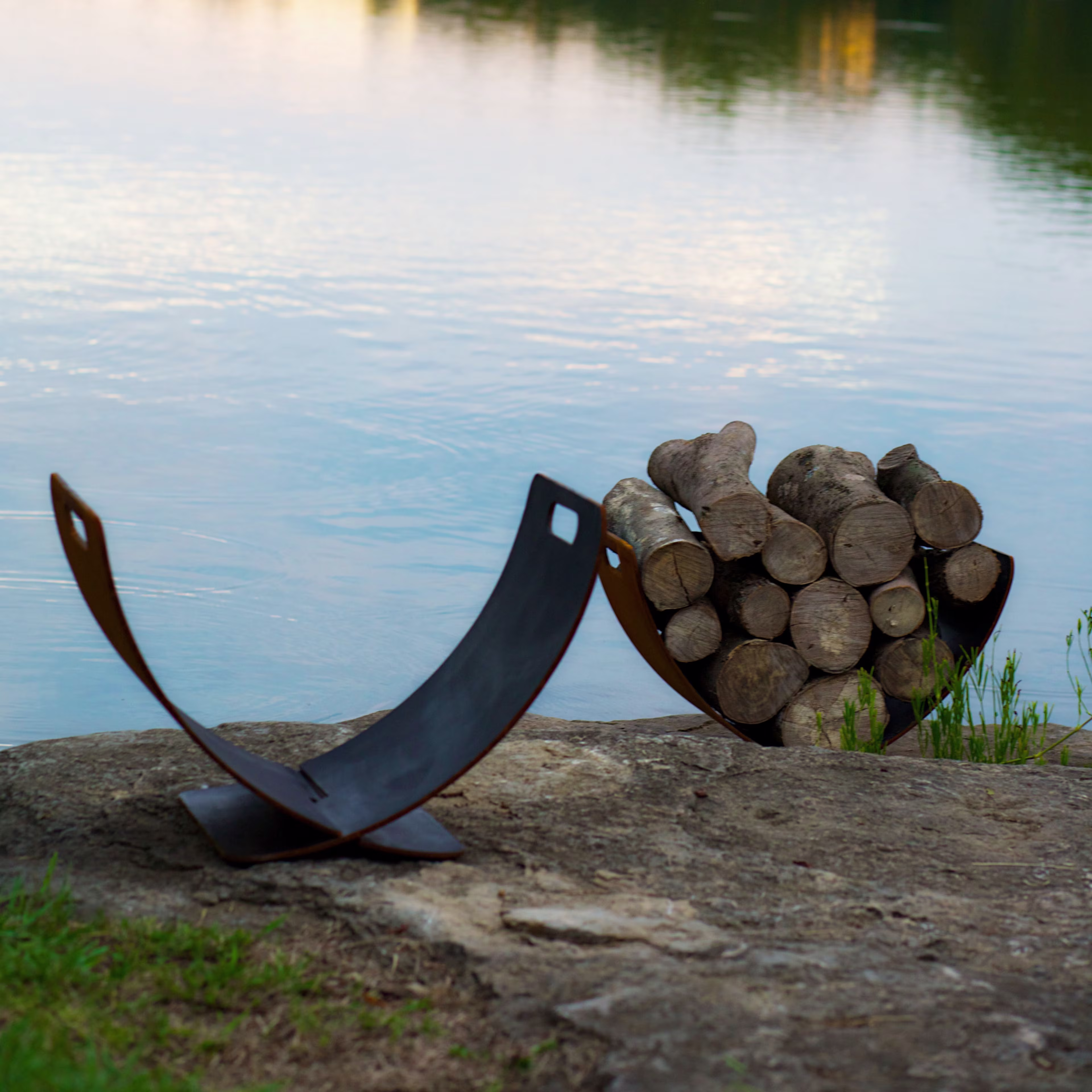 Fire Pit Art Wings of Flight Artisan 26" Curved Steel Fire Log Rack