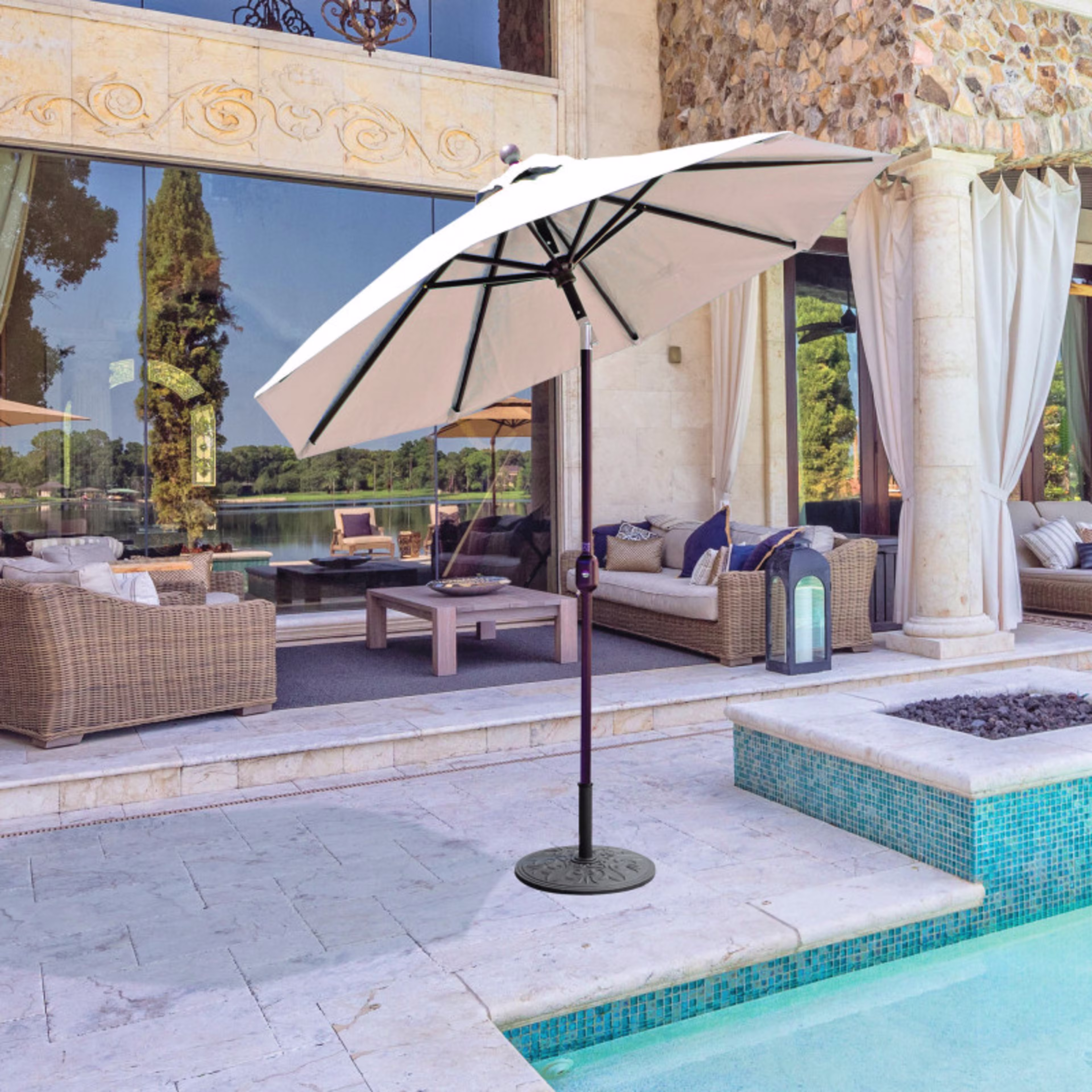 Galtech Auto Tilt 7.5' Octagonal Aluminum Market Patio Umbrella